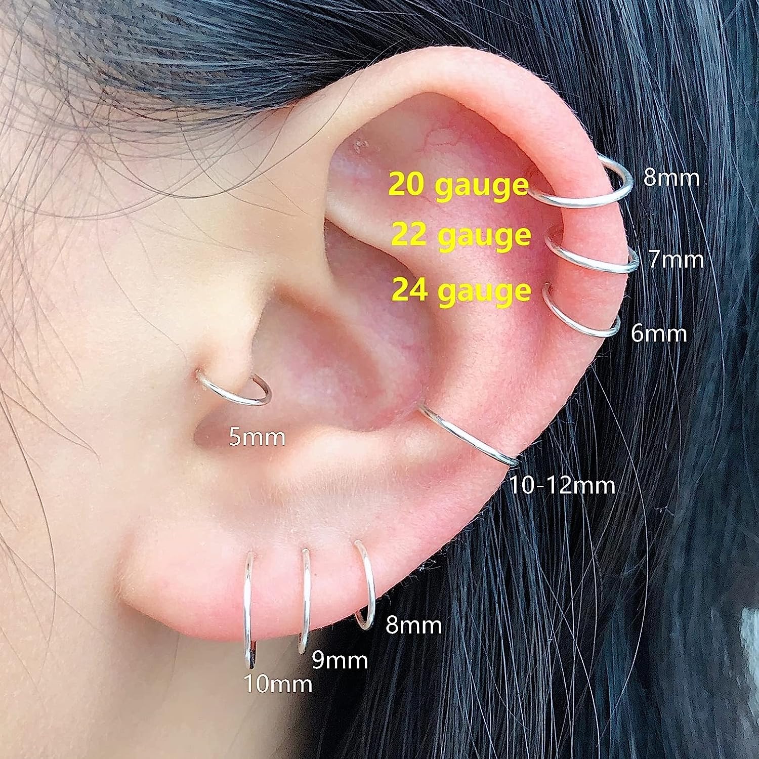 4mm Tiny Hoop Earrings for Cartilage Piercing - Sterling Silver 20G Tragus Hoops | Thin Helix Hoops, Nose Rings | Perfect for Everyday Wear, Minimalist Jewelry, Piercing Gifts