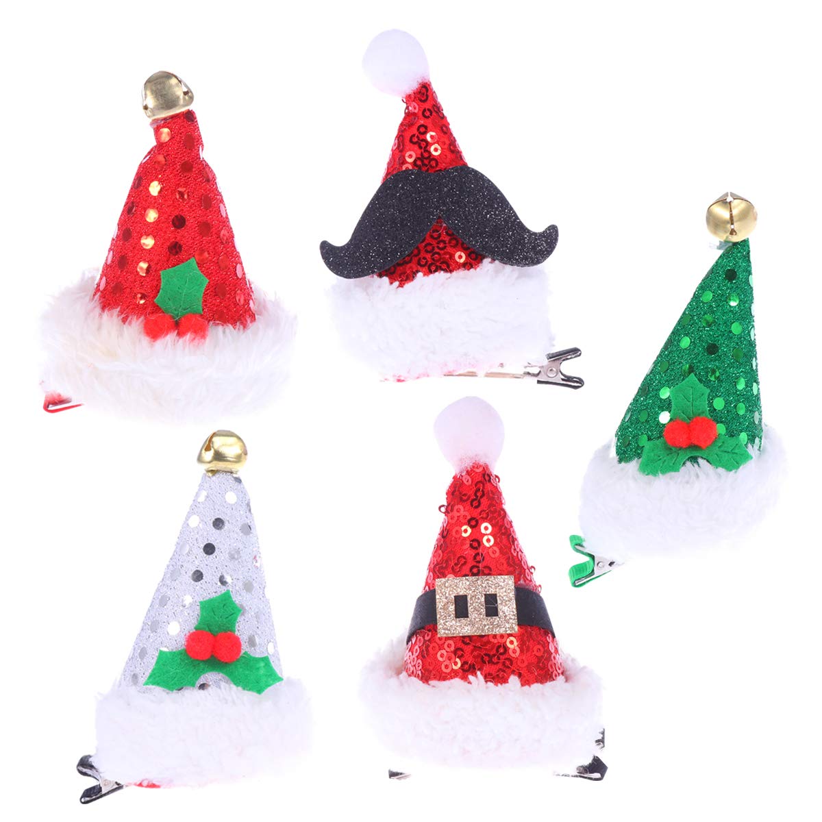 iFundom 5pcs Christmas Hat Hair Clips - Sequin Alligator Hairpins for Women, Girls & Kids - Festive Holiday Party Hair Accessories (Perfect for Christmas Parties, School Events & Family Gatherings)