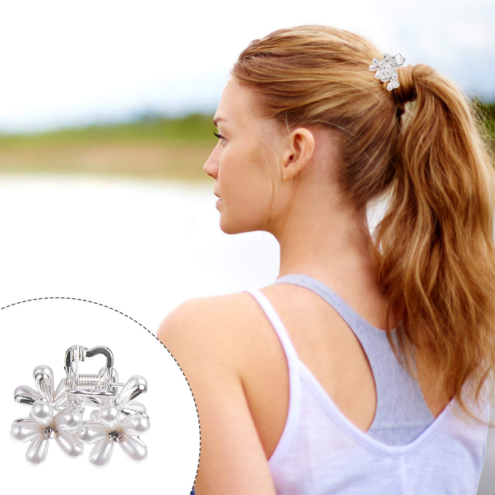 FRCOLOR 3-Piece Alloy Mini Pearl Hair Claw Clips - Non-Slip Small Hair Barrettes for Women, Silver Pearl Hair Accessories for Valentine's Day, Wedding, Party & Everyday Use