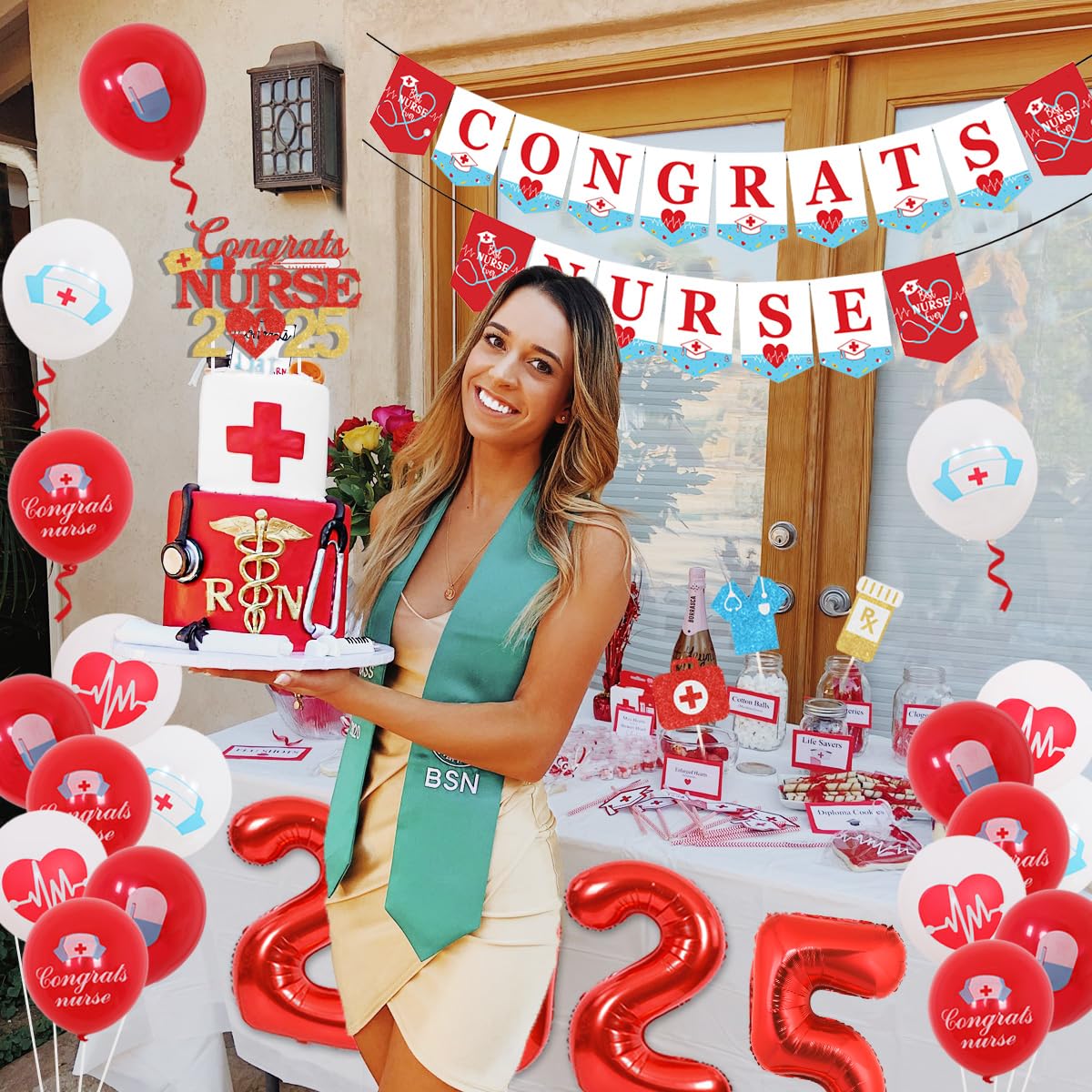 2025 Nurse Graduation Decorations - Congrats Banner & Cake Topper for Nursing School Party