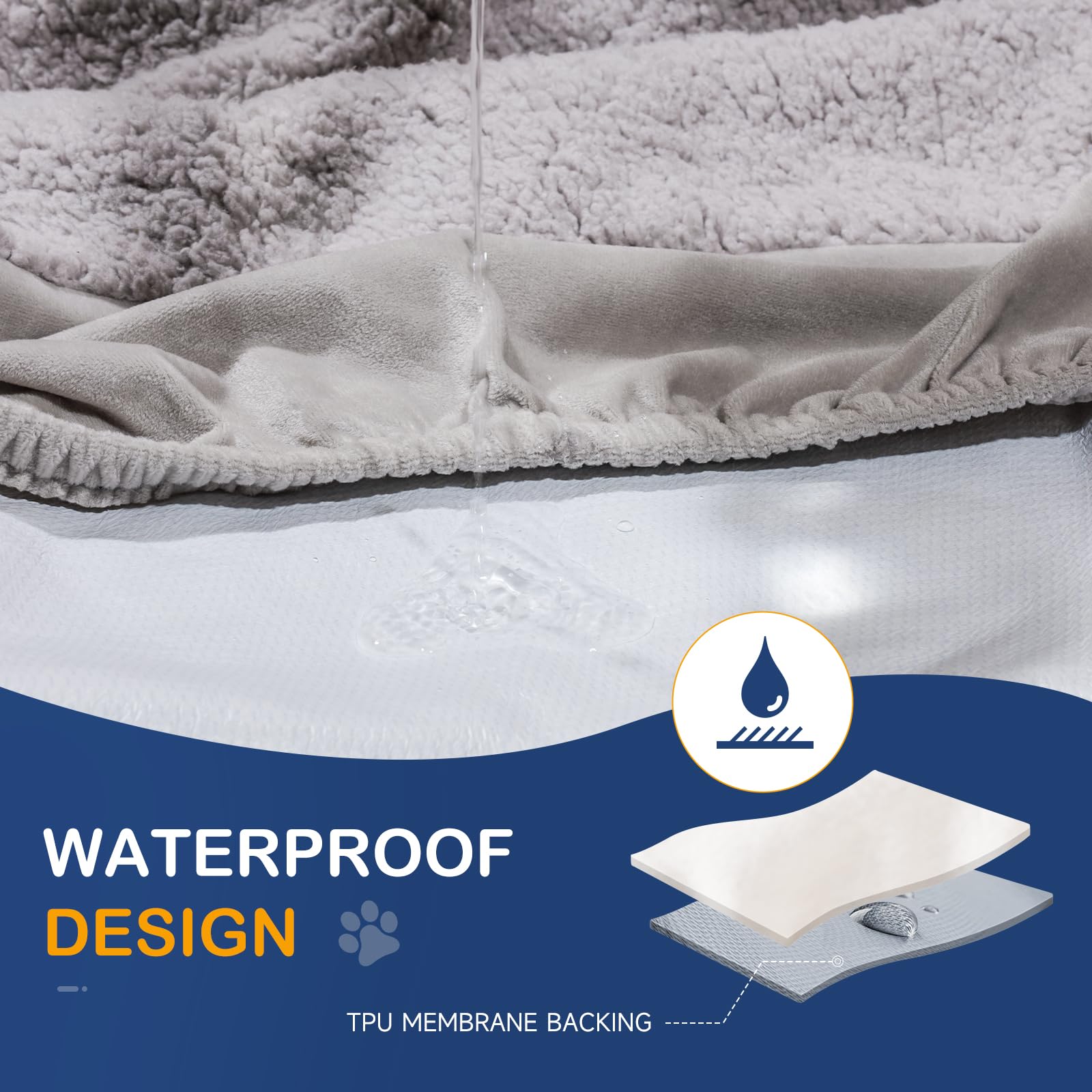 Washable Waterproof Dog Bed Cover Replacement - Quilted Plush Sofa Pillow Cover for Dogs & Cats - Ultra Soft Pet Bed Protector (Grey, 44
