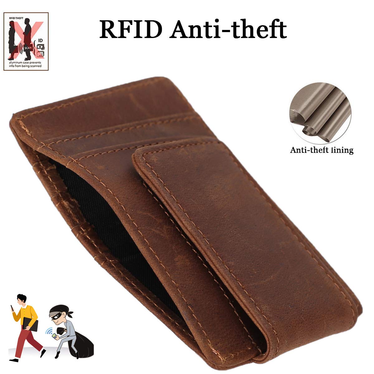 Eurynome Genuine Leather Money Clip Wallet for Men - Personalized Front Pocket Wallet with Money Clip - Perfect Gift for Dad, Husband, Boyfriend - Ideal for Everyday Carry, Business & Travel