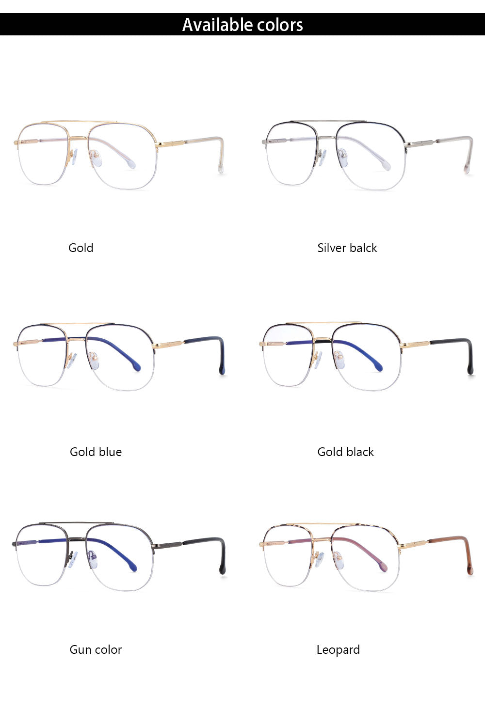 CCspace Women's Semi-Rimless Round & Square Alloy Double Bridge Eyeglasses 54342 - Stylish Frames for Work, Reading & Everyday Wear