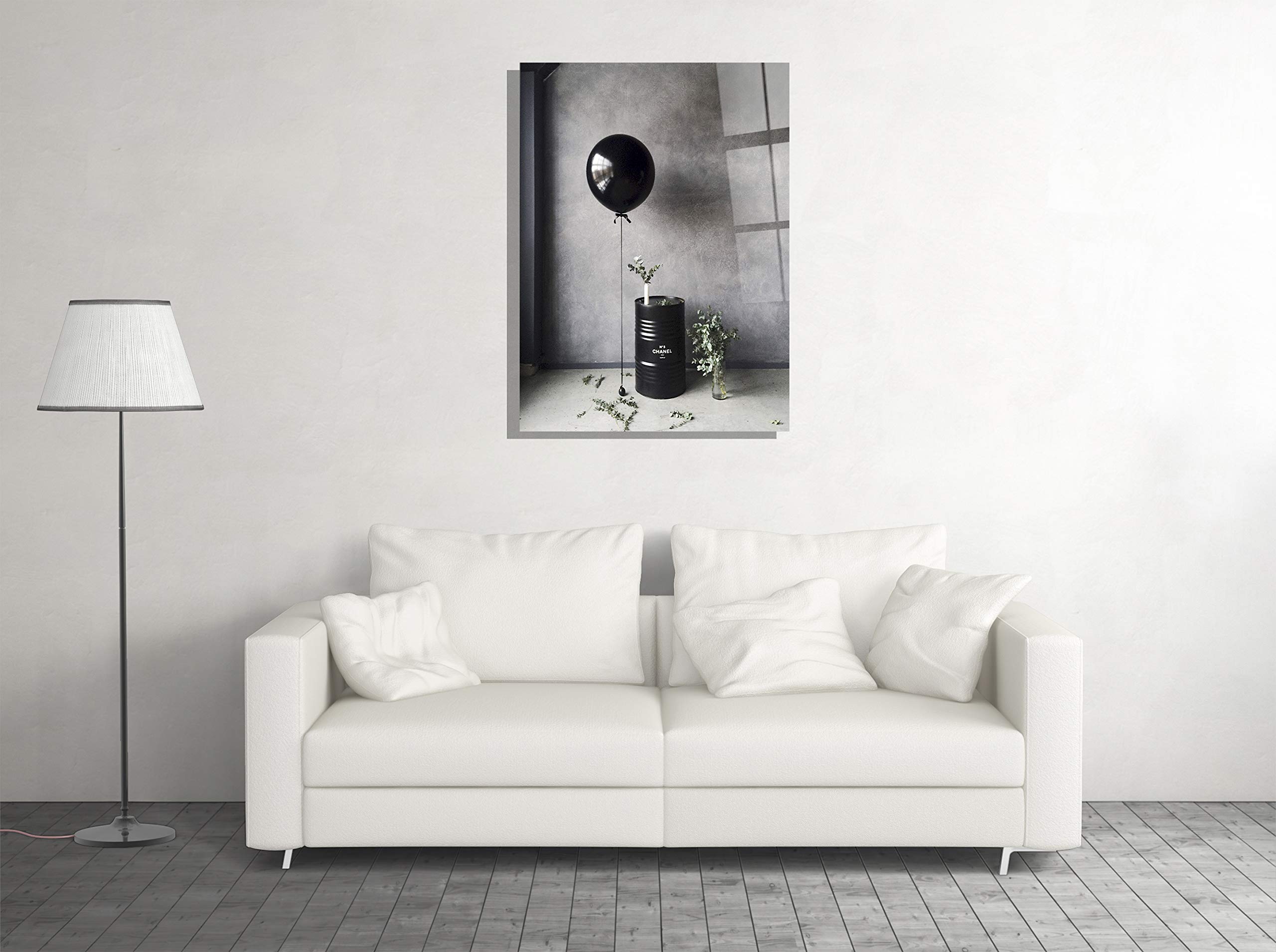 Black Metal Oil Barrel Tempered Glass Wall Art - Modern Interior Design Photo Print (24x36) for Home, Office & Hotel Decor | Unique Gift Idea for Commercial Spaces & Modern Art Lovers