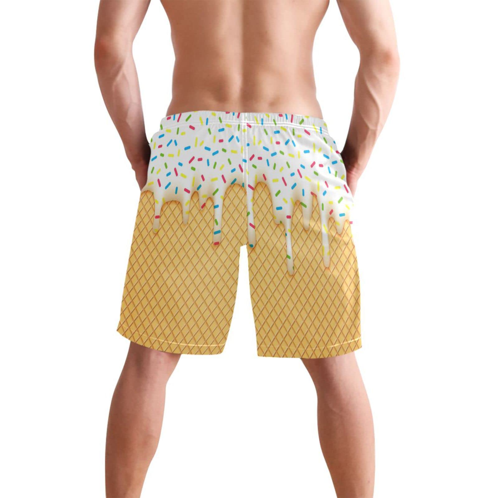 Men's Quick Dry Swim Trunks - Ice Cream Cone Print Summer Beach Shorts for Swimming & Bathing | Perfect for Pool, Beach & Vacation