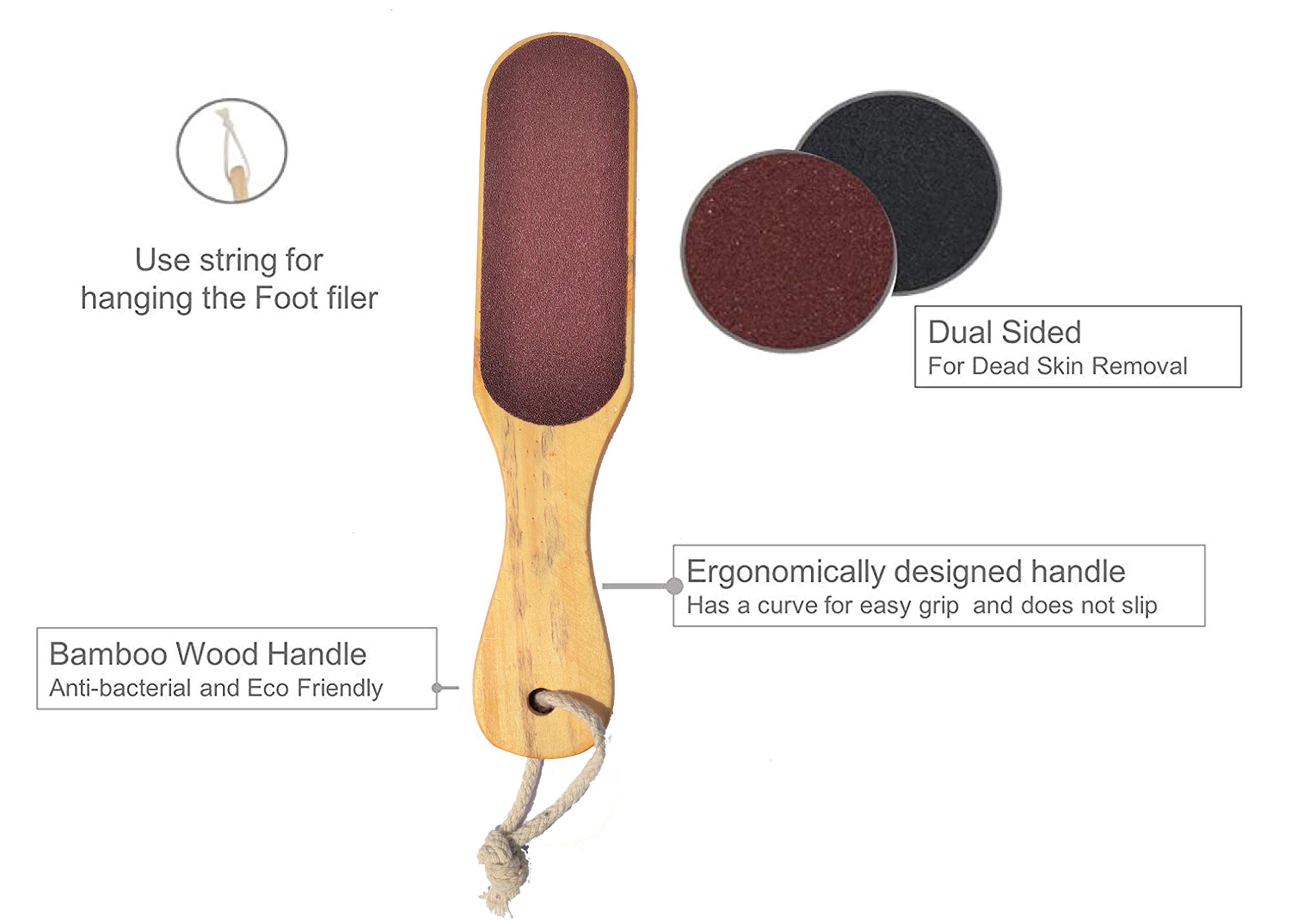 Double Sided Foot File Scrubber - Professional Dead Skin & Callus Remover for Soft Smooth Feet - Wooden Handle Pedicure Tool for Home Spa & Foot Care Routine