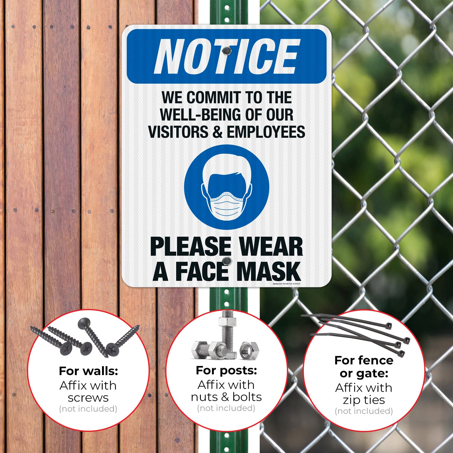3M EGP Reflective Aluminum Face Mask Sign - 24x30 Inches, Fade Resistant, Made in USA - Perfect for Store Entrances, Hospitals & Public Spaces