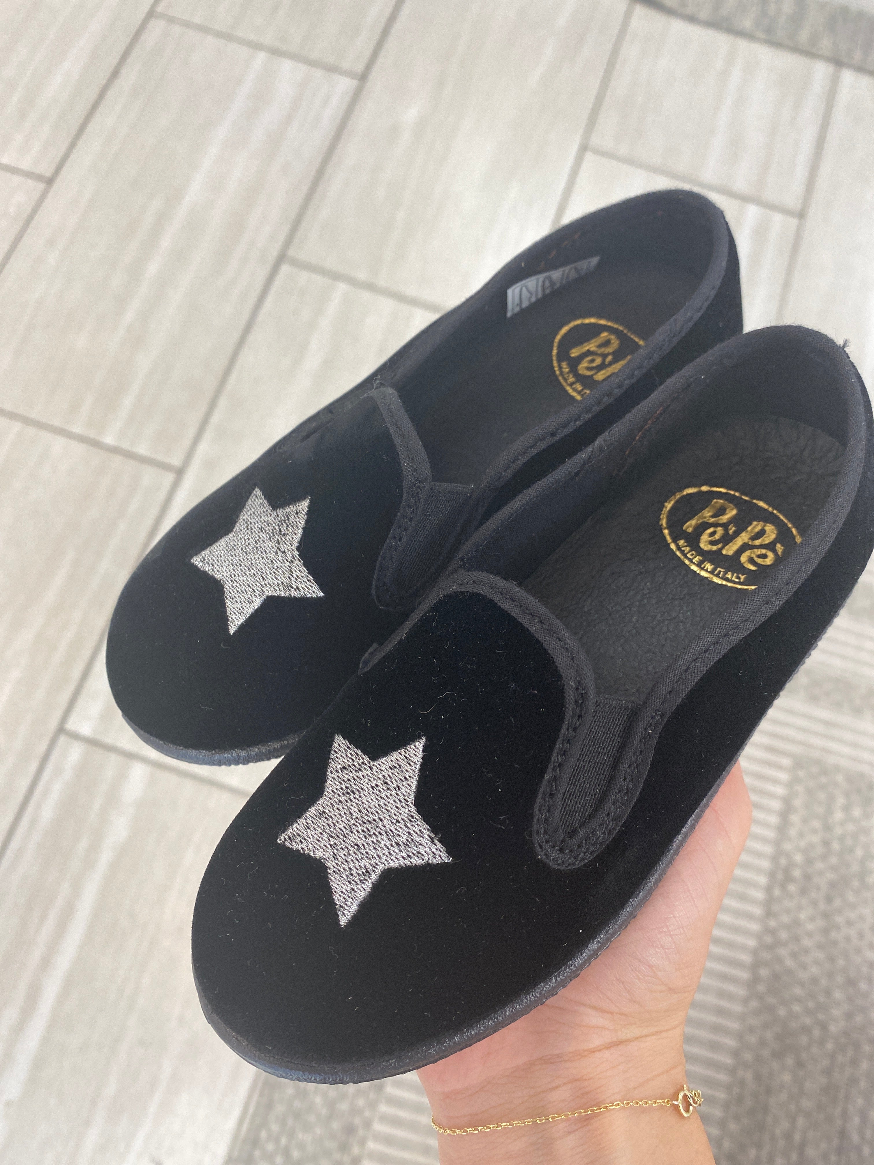 Pepe Black and Silver Star Loafers for Men - Stylish Comfortable Slip-On Shoes for Casual & Office Wear - Perfect for Business, Travel & Everyday Use