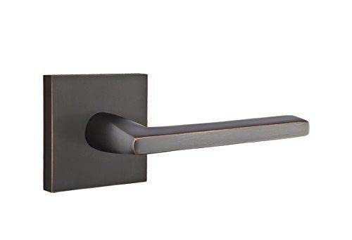 Emtek Privacy Set - Square Rosette & Helios Lever (Right Hand, Oil Rubbed Bronze) | Premium Door Hardware for Home Security & Privacy | Perfect for Bedrooms, Bathrooms & Private Spaces