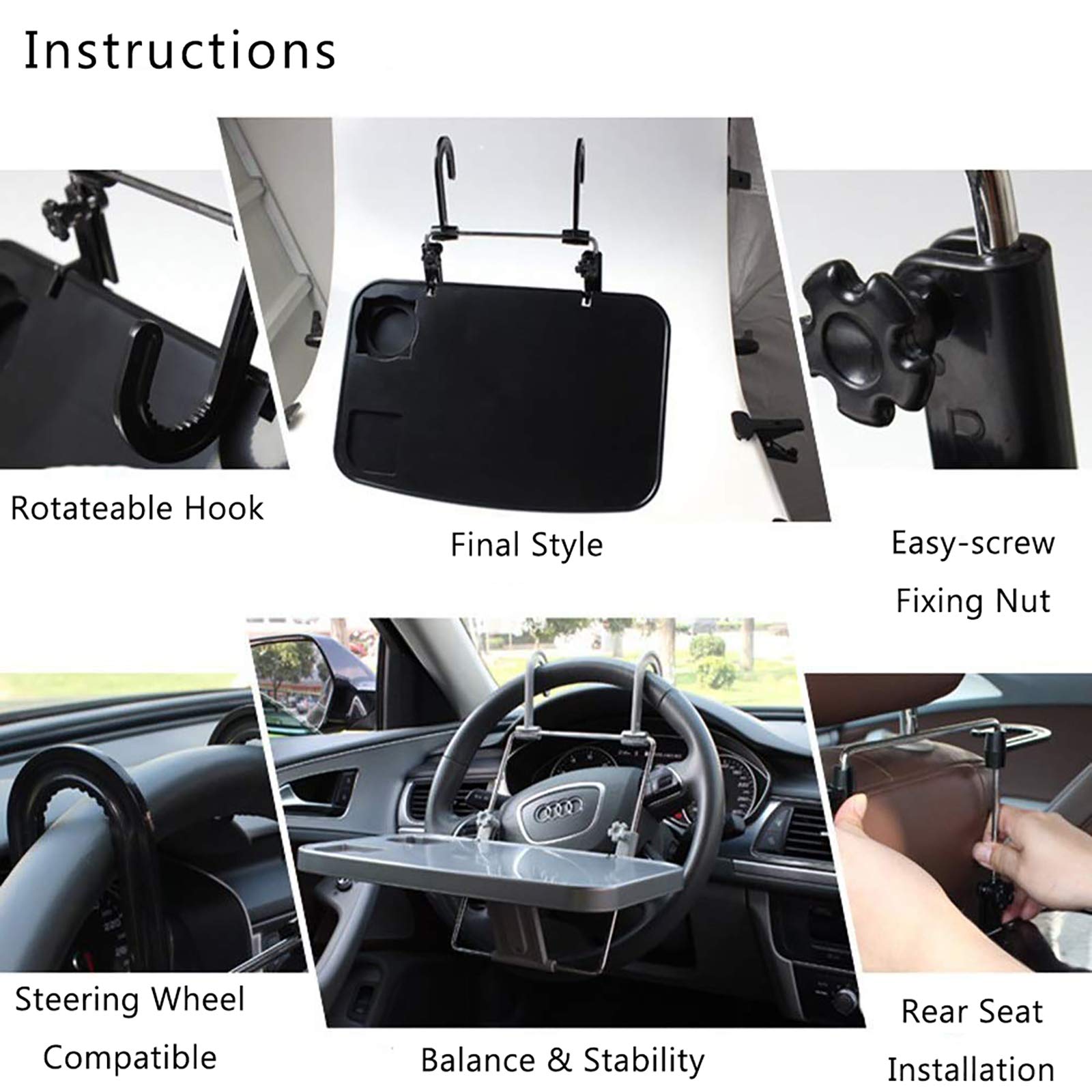 XINDELL Universal Foldable Car Steering Wheel Tray - Portable Laptop Desk & Food Tray with Cup Holder for Drivers, Kids, Road Trips - Fits All Vehicles - Perfect for Working, Eating & Entertainment On-The-Go