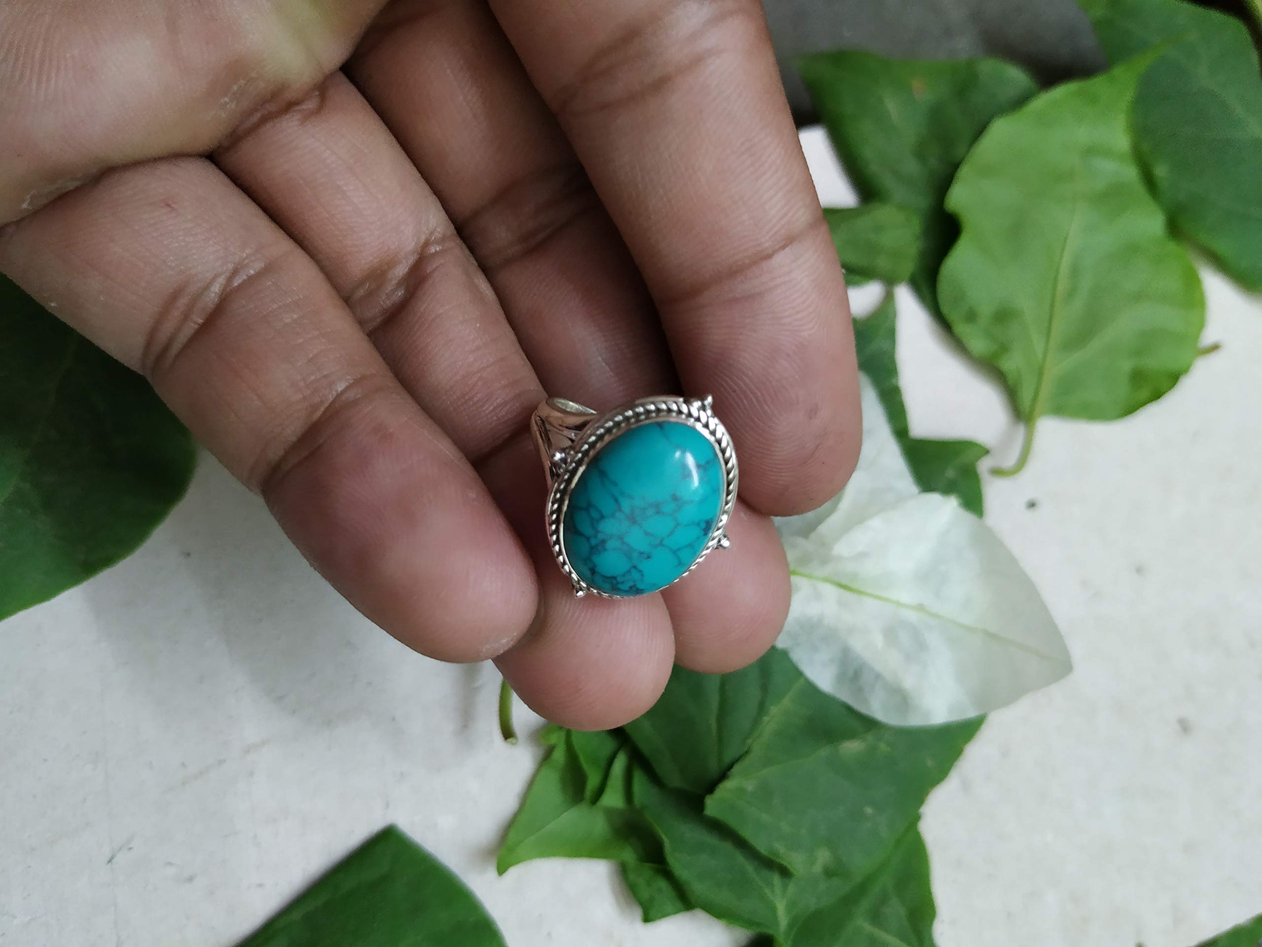 925 Sterling Silver Turquoise Ring - Handmade Bohemian Engagement Ring, Dainty Midi Ring with December Birthstone | Perfect as Bridesmaid Gift, Promise Ring or Western Style Jewelry for Weddings, Boho Parties & Everyday Wear