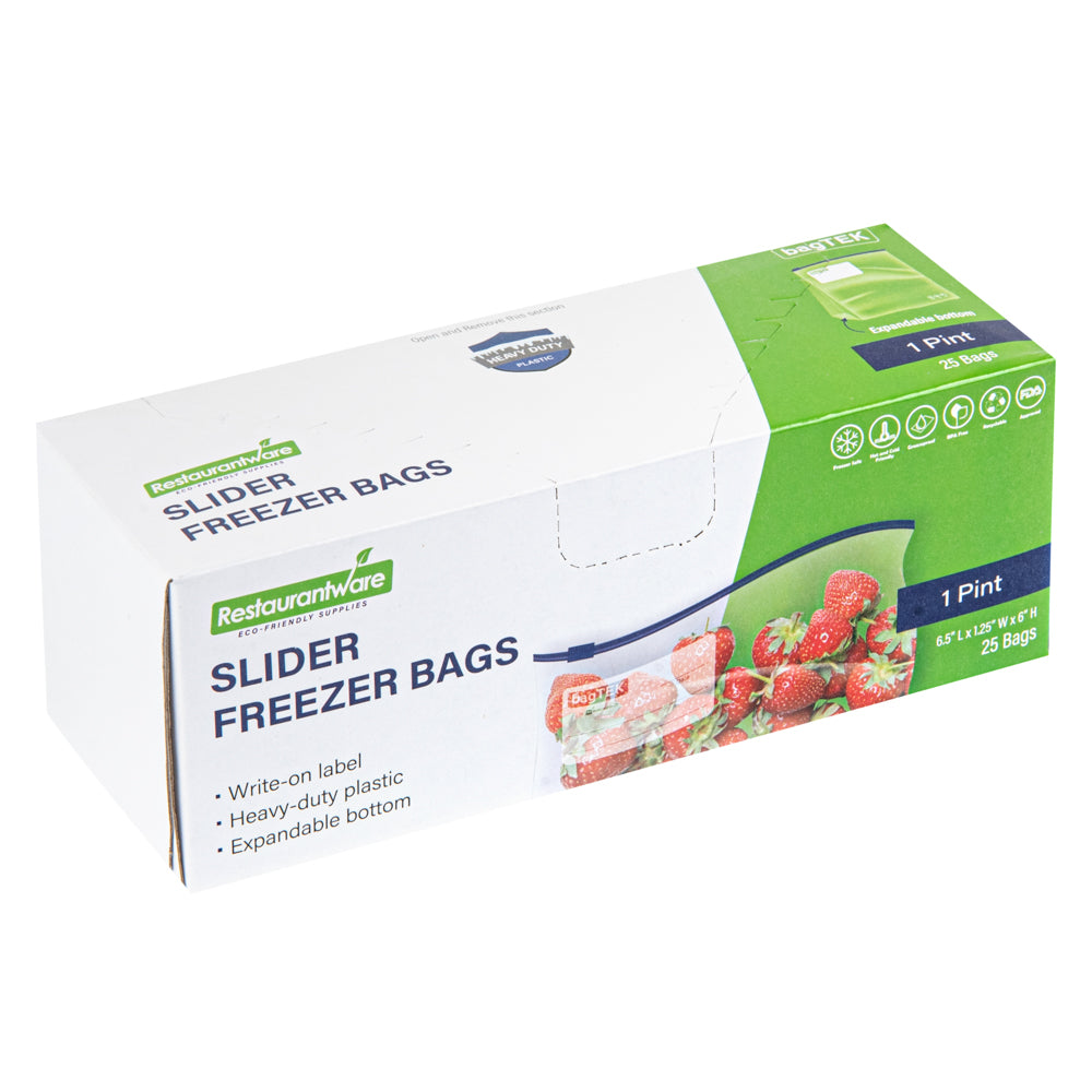 BPA-Free Pint Size Clear Plastic Slider Freezer Bags - Expandable Bottom, Write-On Label (6.5