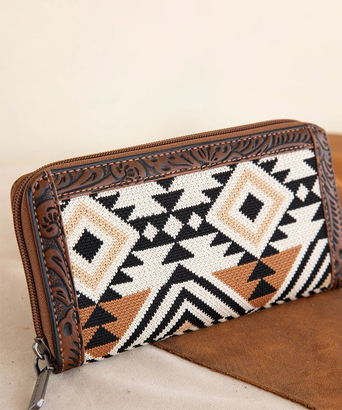 Montana West Southwestern Tooled Leather Wallet for Women - Stylish Cowhide Bifold with Card Slots & ID Window - Perfect for Everyday Use, Travel & Western Fashion