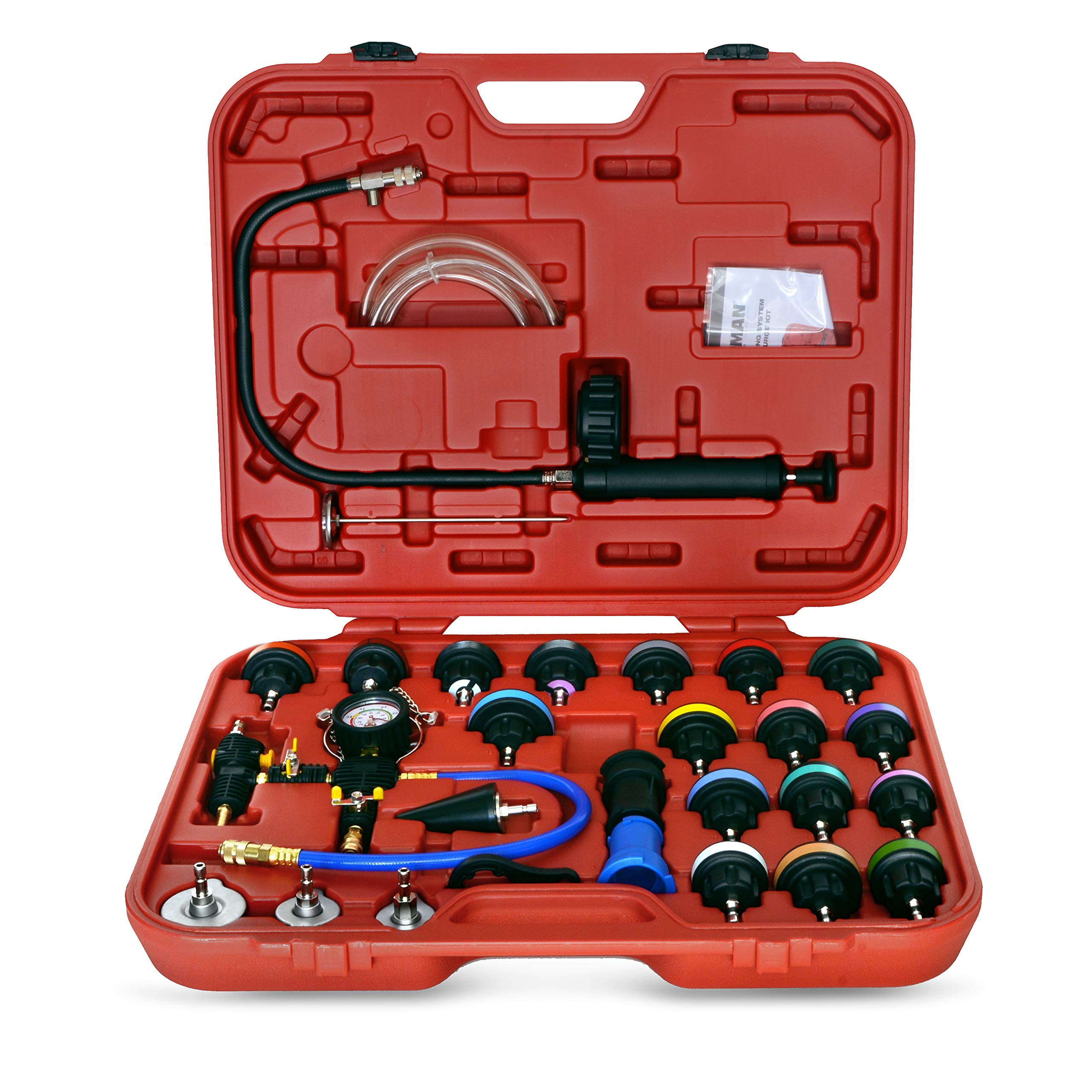 Steelman 27-Piece Master Cooling System Test and Purge Auto Kit - Professional Leak Detection, Pressure Testing & Vacuum Purge Tools with Storage Case - Perfect for Automotive AC Repair & Maintenance