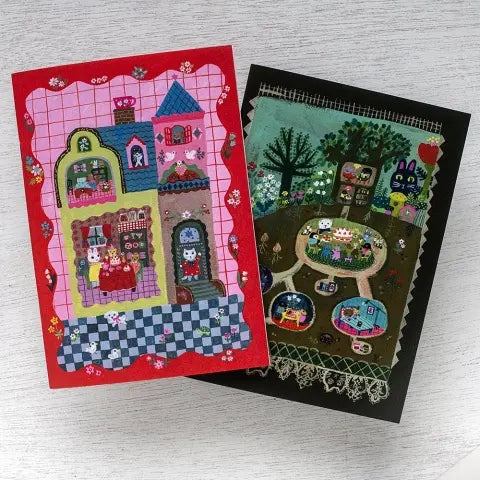 Yumi Kitagishi Mini Notebook Set of 2 - Cute Dollhouse & Home Party Stationery for Journaling, Gift Giving & Kawaii Decor