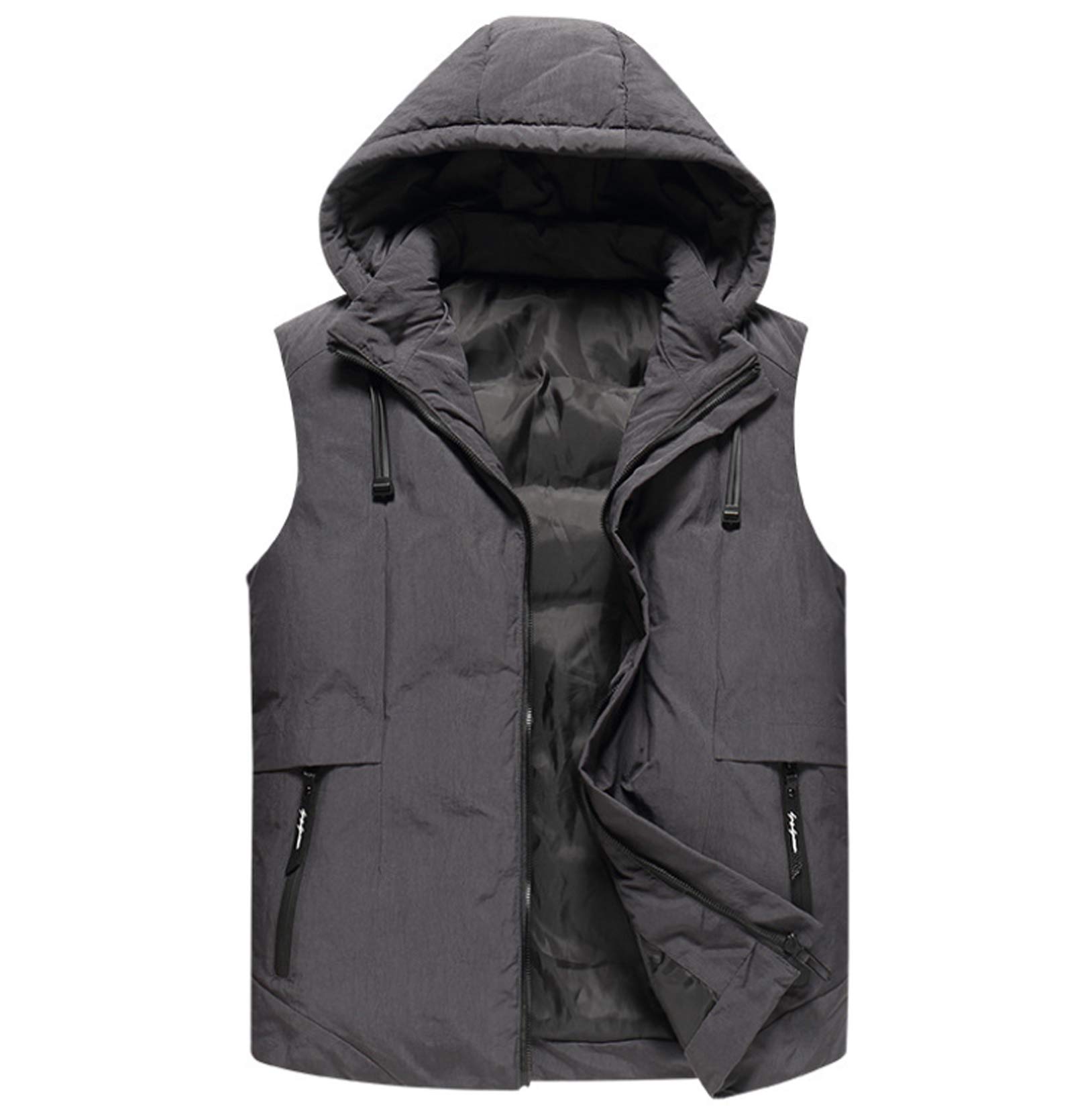 Men's Lightweight Hooded Padded Gilet Vest - White Duck Down Body Warmer for Autumn & Winter - Windproof Sleeveless Jacket for Outdoor Activities, Traveling, Walking (Gray, XXS) - Perfect for Hiking, Camping & Cold Weather Adventures