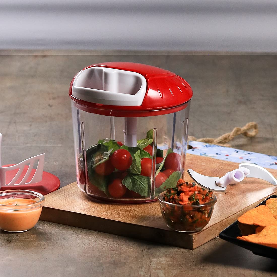 Wonderchef Food and Vegetable String Chopper - Manual Handheld Cutter for Onions, Carrots, Peppers - Perfect for Salads, Stir-fries & Meal Prep - Red