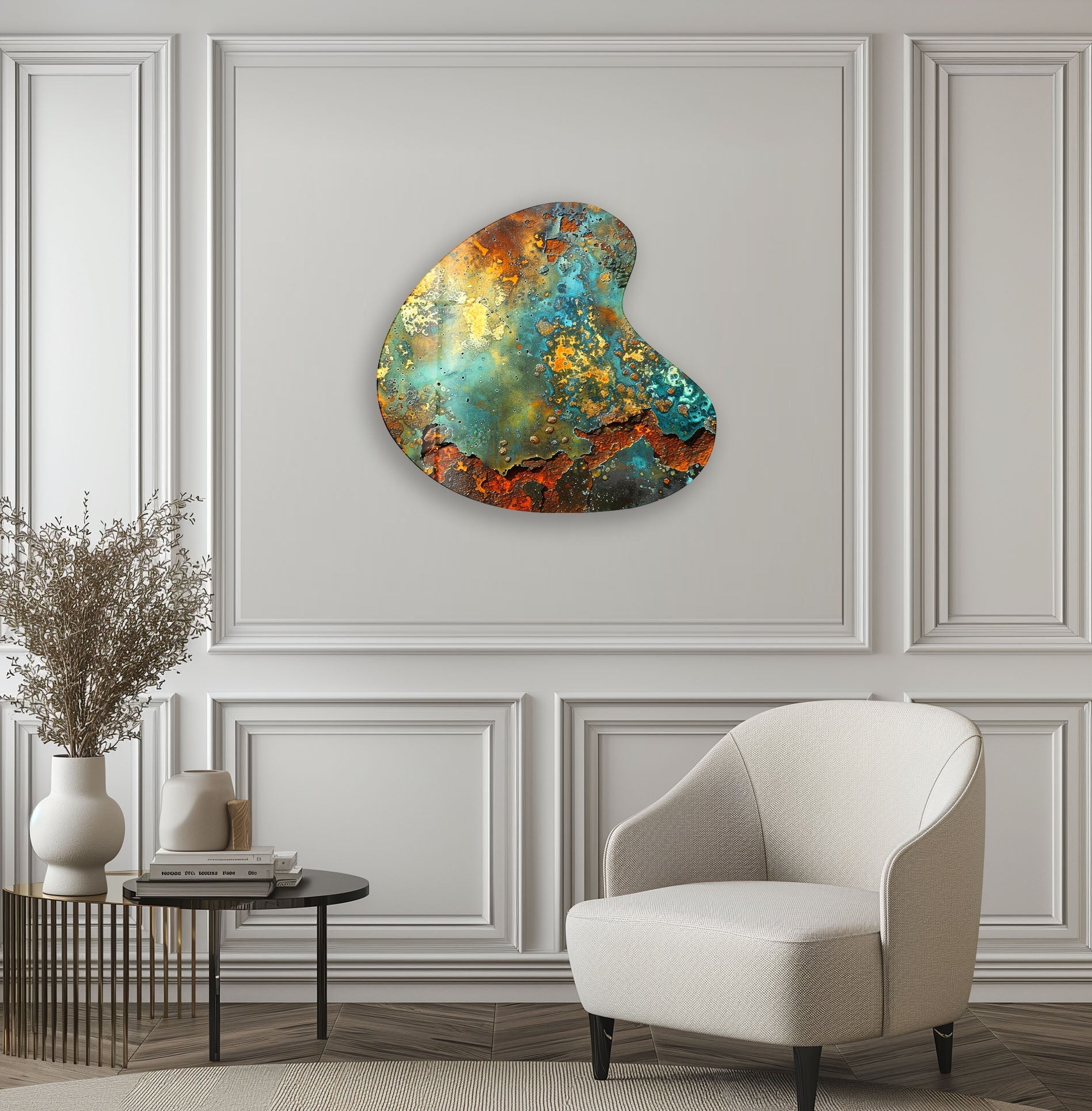 Abstract Green Irregular Glass Wall Art - Modern Handmade Home Decor for Living Room, Bedroom & Office - Unique Contemporary Art Piece for Interior Design