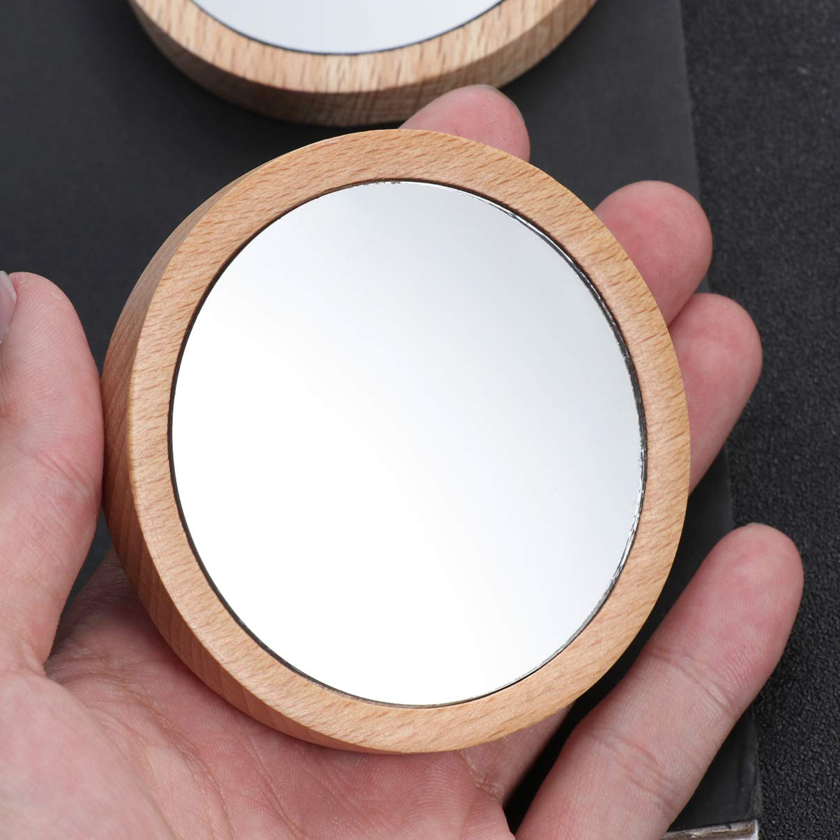 Lurrose 2PCS Wooden Compact Mirror for Purse - Mini Round Makeup Mirror for Travel, Home & On-the-Go Touch Ups - Perfect Cosmetic Mirror for Women's Handbags & Vanity