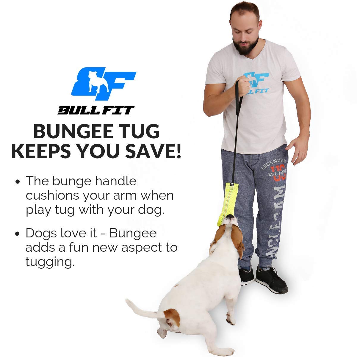 Bull Fit Dog Bite Tug Toy - Durable Chew Toy with 2 Strong Handles & Bungee Cord for Aggressive Chewers - Perfect for Tug-of-War, Training, and Playtime with Large Dogs
