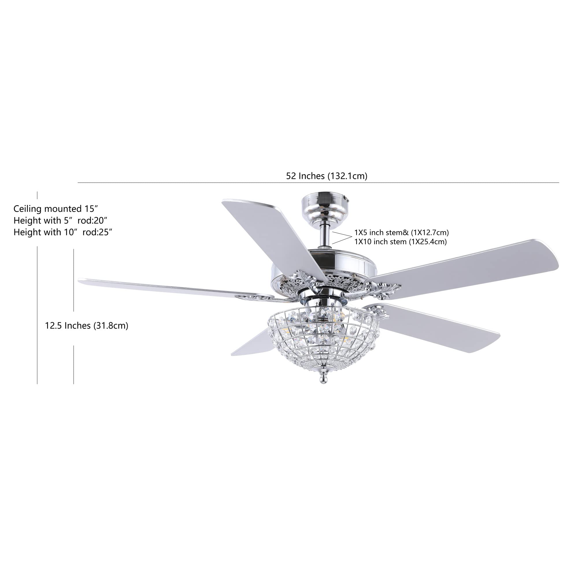 JONATHAN Y JYL9610B Mandy Glam Classic Crystal Dome Shade LED Ceiling Fan with Remote Control - 52 Inch 3-Light Modern Chandelier Fan for Bedroom, Living Room, Dining Room - Chrome Finish - Perfect for Home Decor & Air Circulation