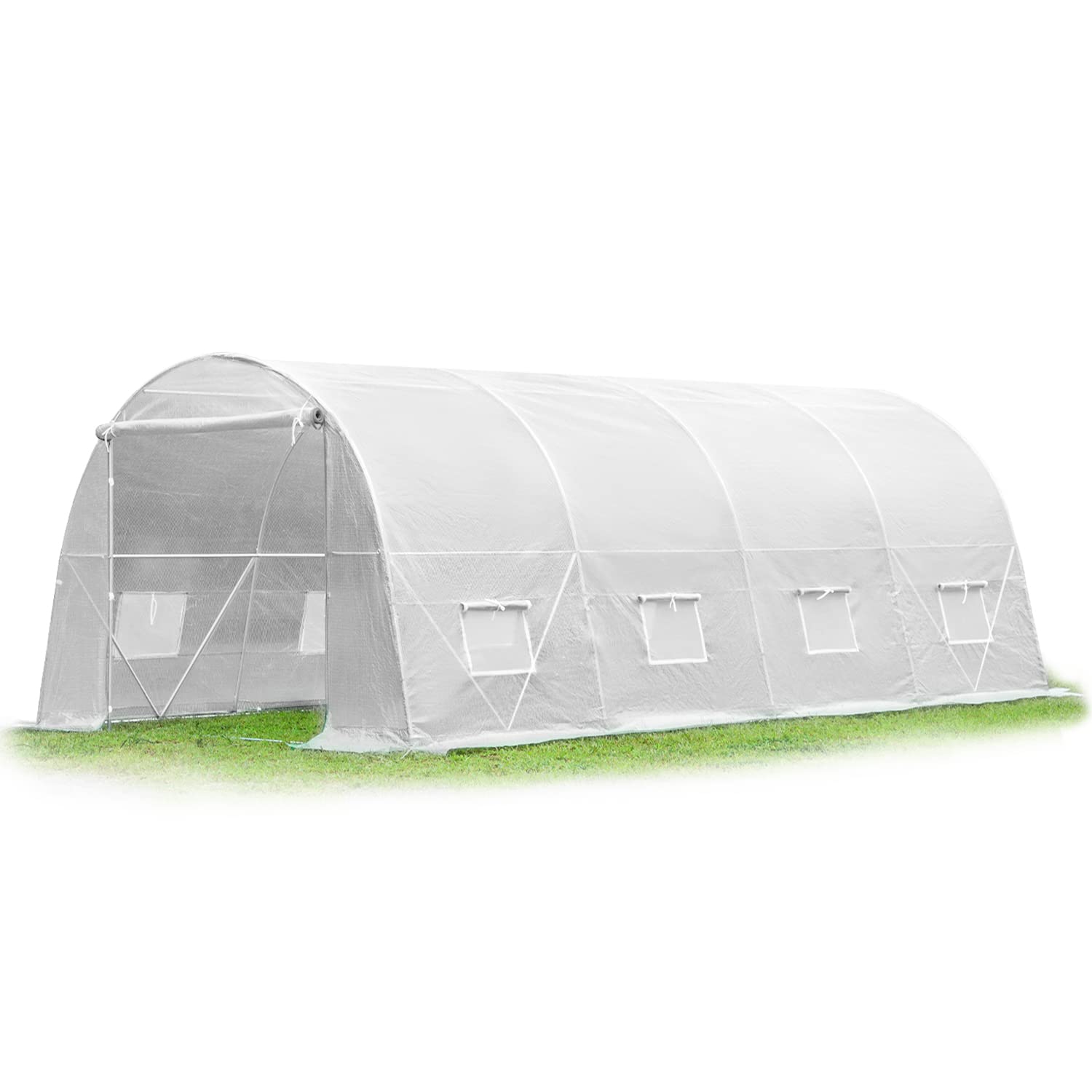 MELLCOM 20x10x7ft Large Walk-in Greenhouse Tent - Heavy Duty Reinforced Frame with 8 Screen Windows for Gardening, Plant Growing & Outdoor Use | Perfect for Backyard, Patio & All-Season Gardening (White)
