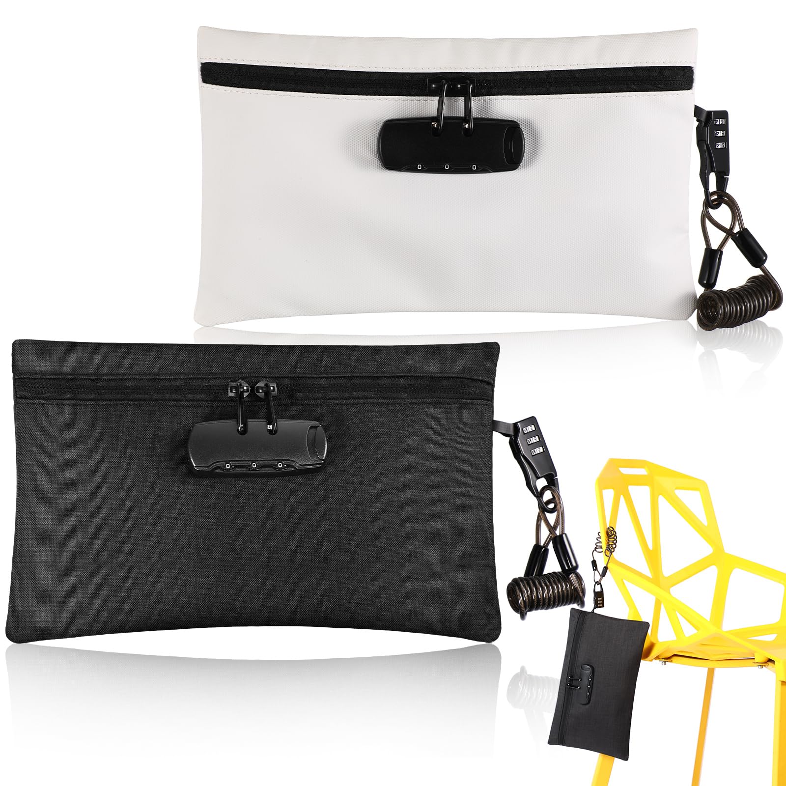 Sanwuta 2 Pack Lockable Money Bags with Key - 6.7 x 11 Inch Small Secure Cash Pouch for Beach, Travel & Events (Black & White) - Perfect for Vacation, Pool Parties & Outdoor Activities