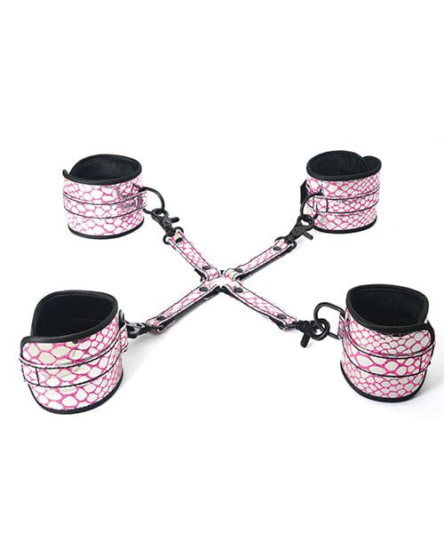Spartacus Pink Faux Leather Wrist & Ankle Restraints with Hog Tie - BDSM Bondage Gear for Couples & Sensual Play