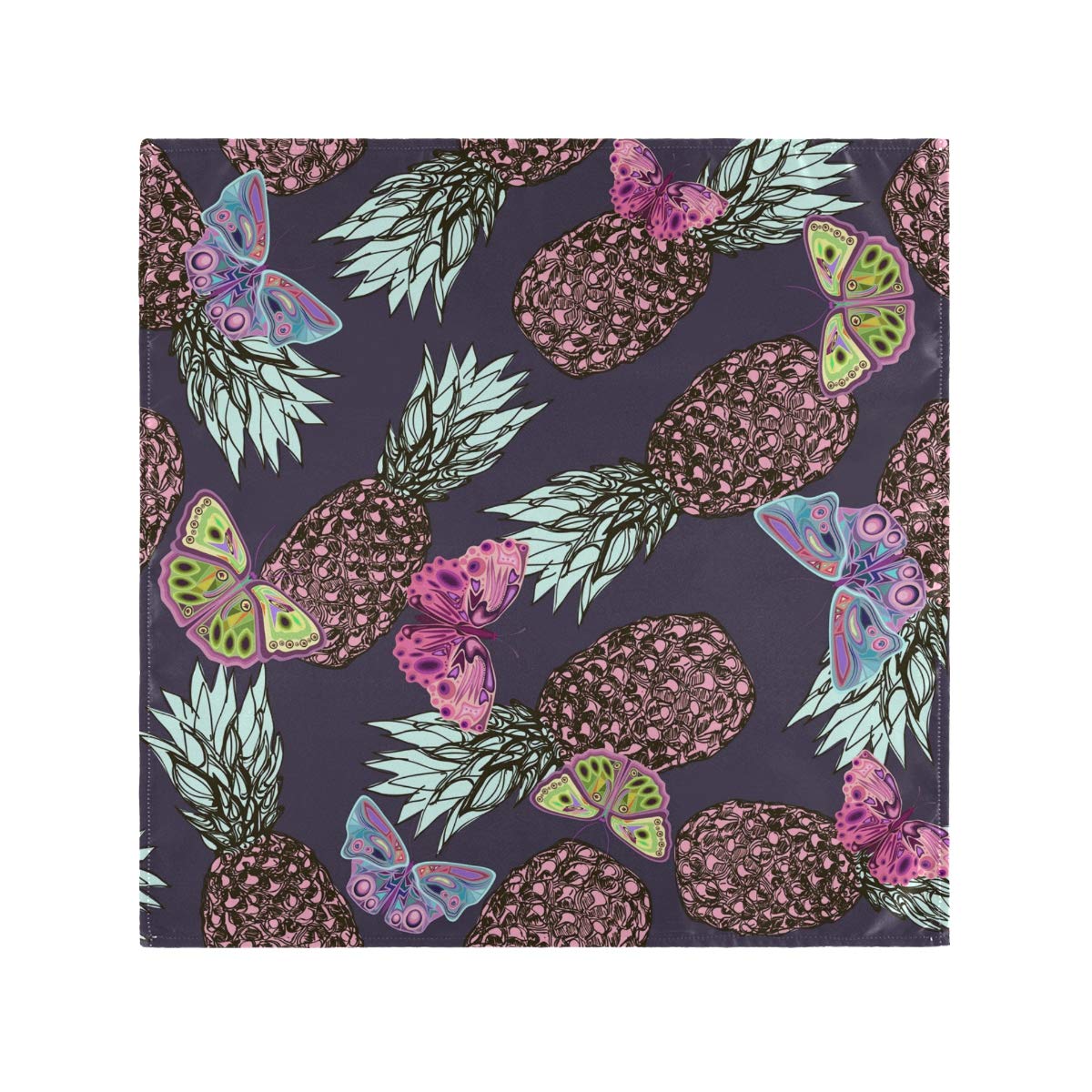 Pineapple & Butterfly Printed Cloth Napkins Set of 4 - 20x20 Inch Washable Reusable Hemmed Edges for Dinner Party, Holiday & Everyday Use