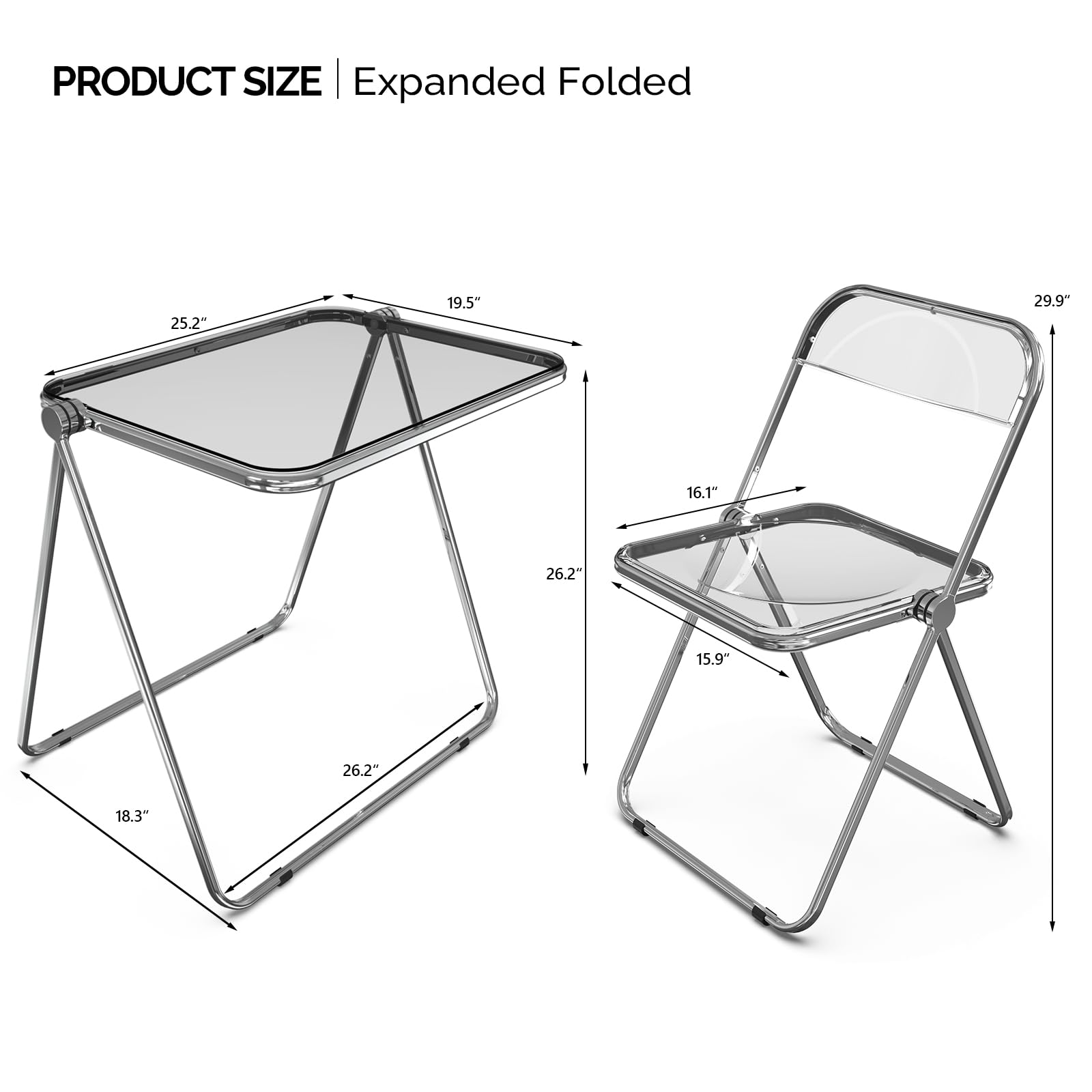 VINGLI Foldable Acrylic Table and Chair Set - Portable TV Tray for Snack & Dinner on Couch, Compact Writing Desk for Home Office & Small Spaces (Grey) - Perfect for Apartments, Dorms, and Cozy Living Rooms