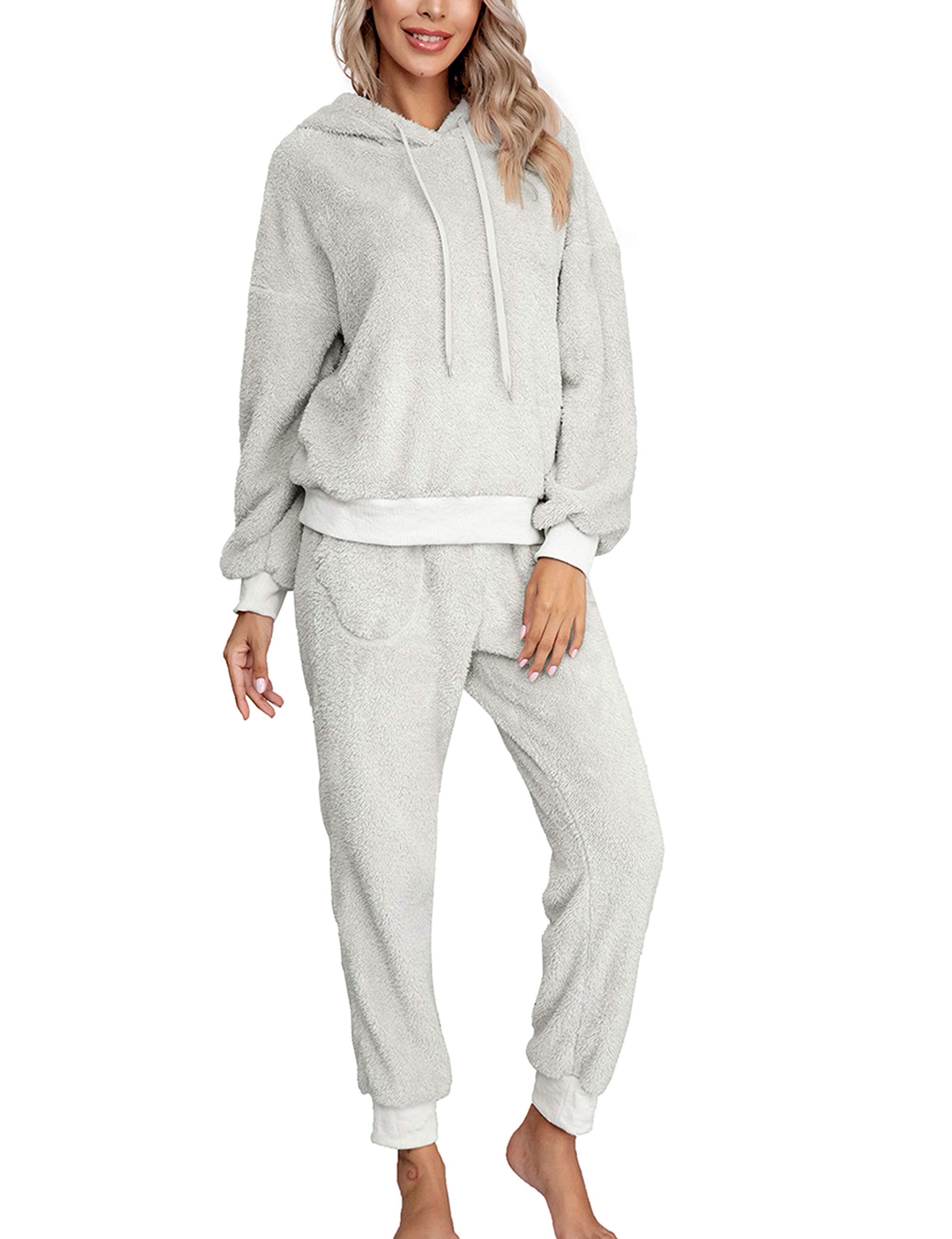Gihuo Women's Winter Fleece Hoodie & Pajama Set - Cozy Long Sleeve Lounge Wear for Cold Weather - Perfect for Home, Sleepwear and Winter Comfort