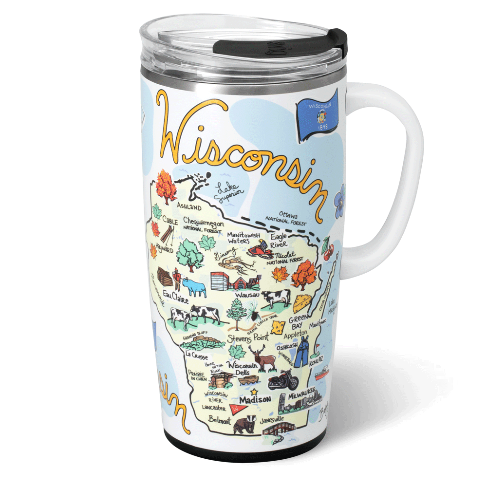 22oz Wisconsin Insulated Travel Mug - Stainless Steel Coffee Tumbler with Lid, Leak-Proof & Heat Retention - Perfect for Commuting, Camping & Outdoor Adventures