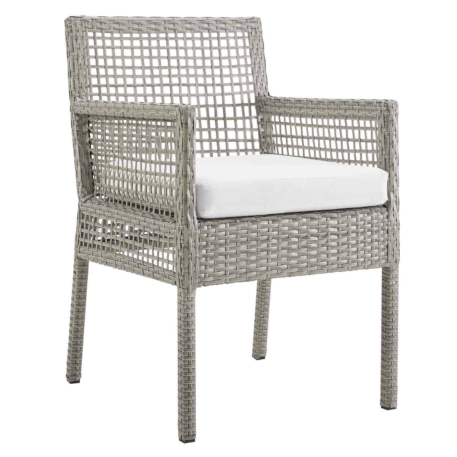Modern Contemporary Outdoor Patio Dining Chairs - Set of 2 Rattan Armchairs in Gray & White - Perfect for Backyard, Garden, Poolside & Balcony Relaxation