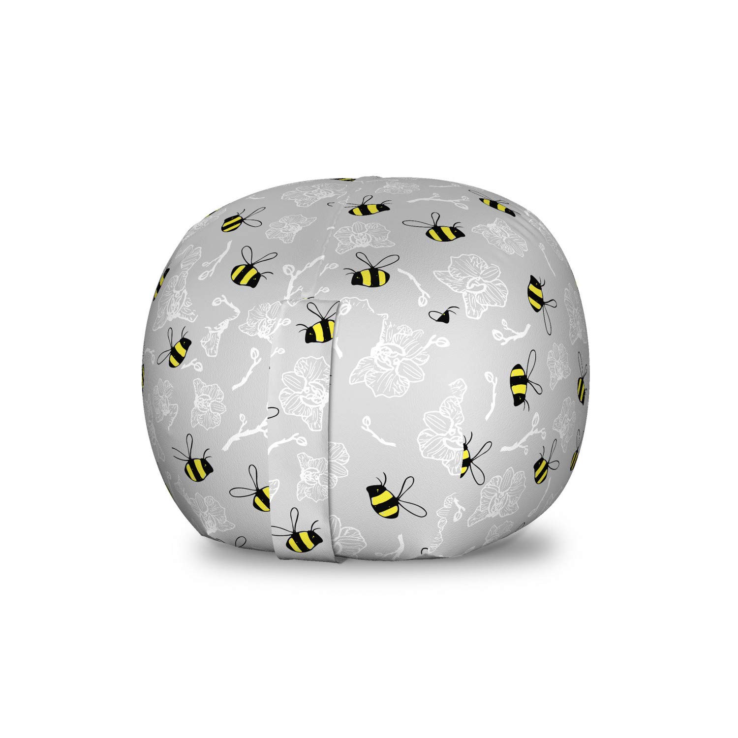 Ambesonne Entomology Storage Toy Bag Chair - Bumblebee & Orchids Print, Washable Stuffed Animal Organizer, Small Size in Yellow & Charcoal Grey - Perfect for Kids' Room, Nursery Storage & Playroom Organization