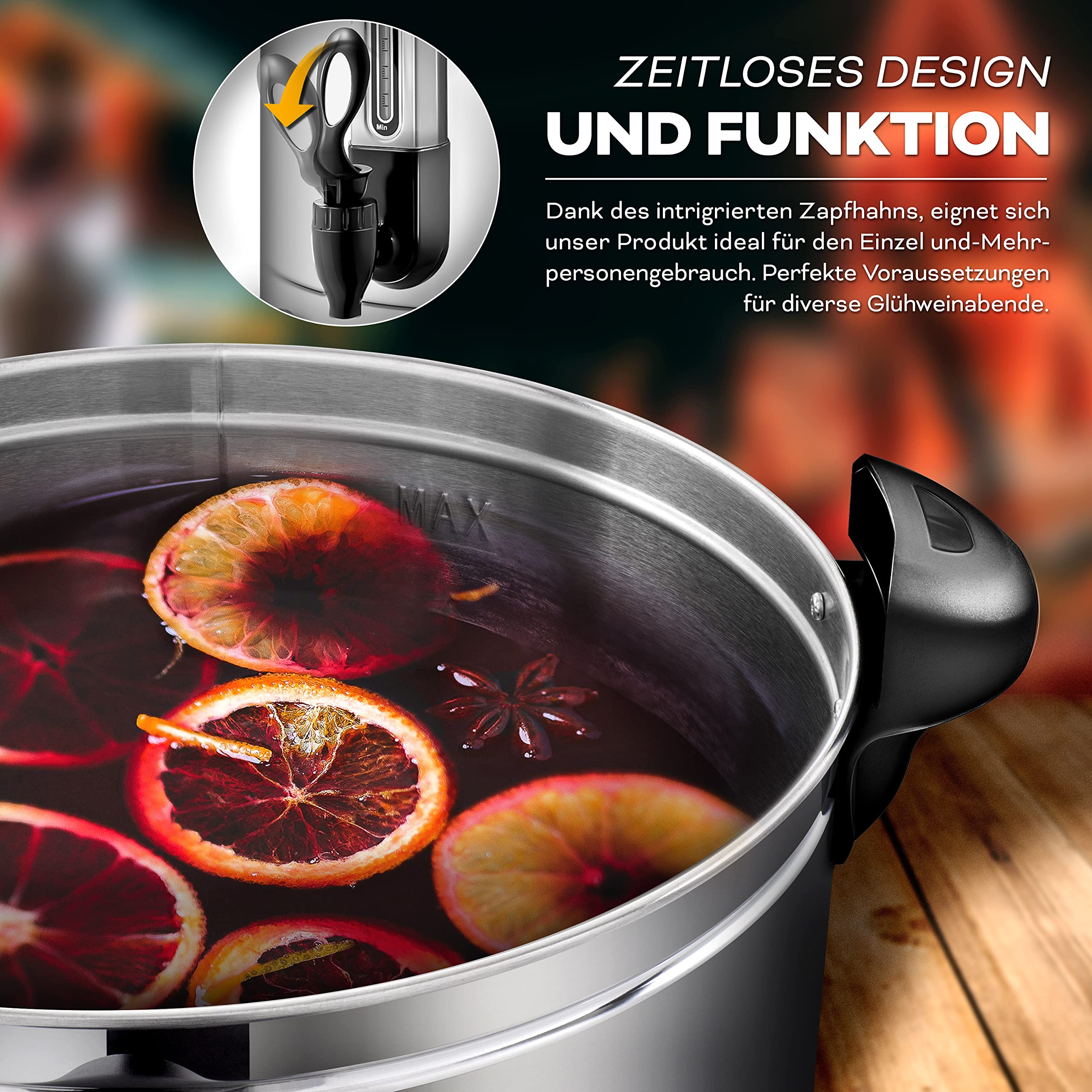 TRESKO® 10L 1500W Stainless Steel Automatic Mulled Wine Kettle - Hot Beverage Dispenser & Hot Water Distributor for Home, Restaurant & Party Use
