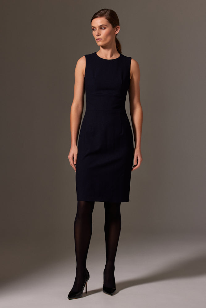 Annalise Tailored Navy Stretch Dress for Women | Slim Fit Office Dress | Perfect for Business Meetings & Formal Events