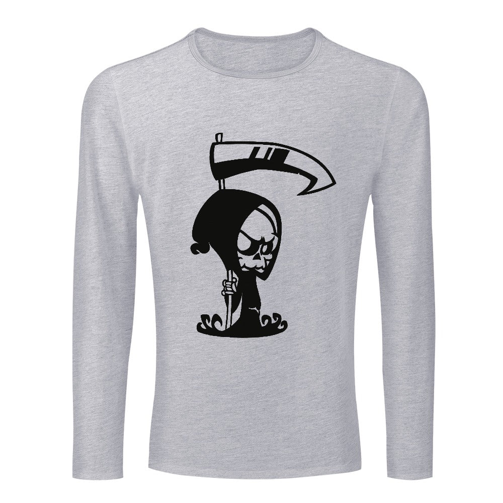 Lil Reaper Crewneck Long Sleeve T-Shirt | Halloween Graphic Tee | Soft Cotton Pullover for Men & Women | Perfect for Costume Parties, Spooky Season & Casual Wear