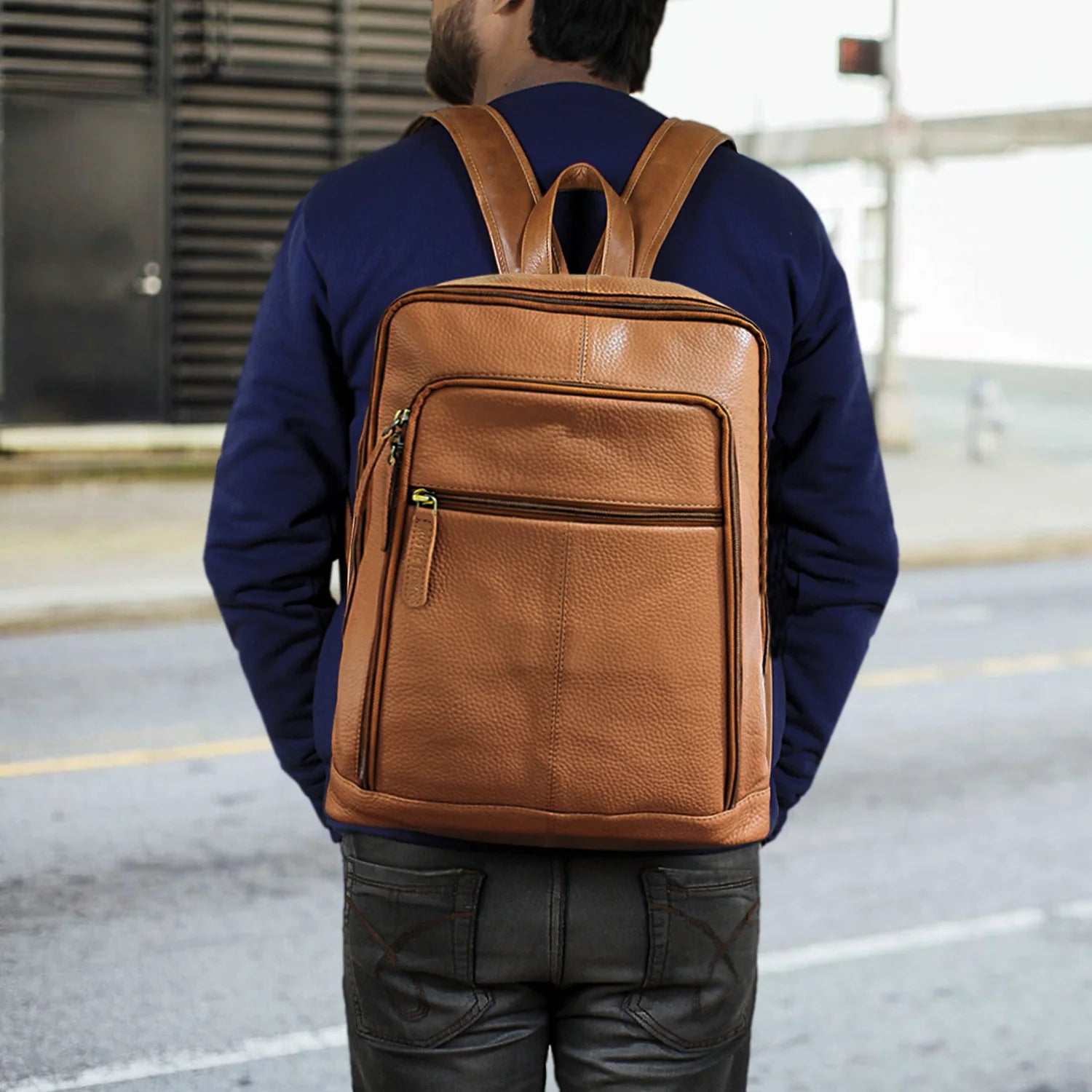 Genuine Leather Backpack for Men & Women - Durable Travel Rucksack with Adjustable Shoulder Straps - Perfect for Commuting, Hiking, and Business Trips