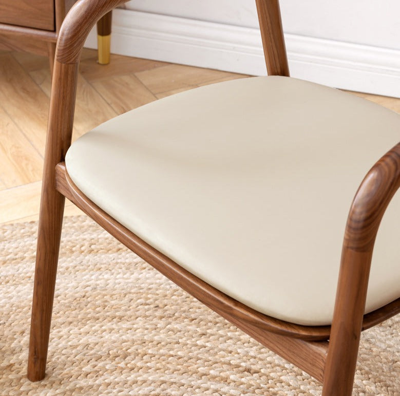 Premium Black Walnut & Ash Solid Wood Dining Chair with Genuine Cowhide Upholstery and Horn Accents - Elegant Farmhouse Style Seating for Dining Room, Kitchen, or Office