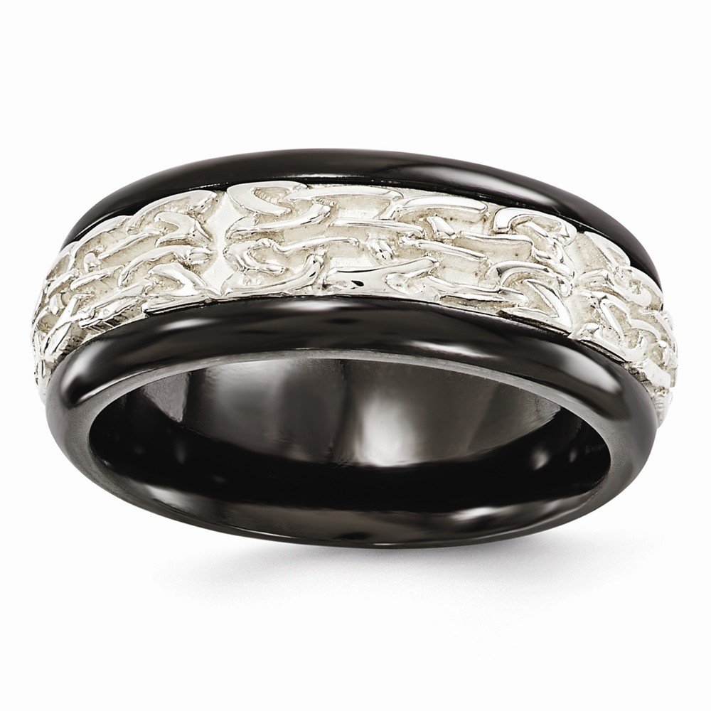 Sonia Jewels Black Titanium & 925 Sterling Silver 9mm Wide Men's Wedding Band Ring - Durable & Stylish for Everyday Wear, Anniversary Gifts, and Special Occasions