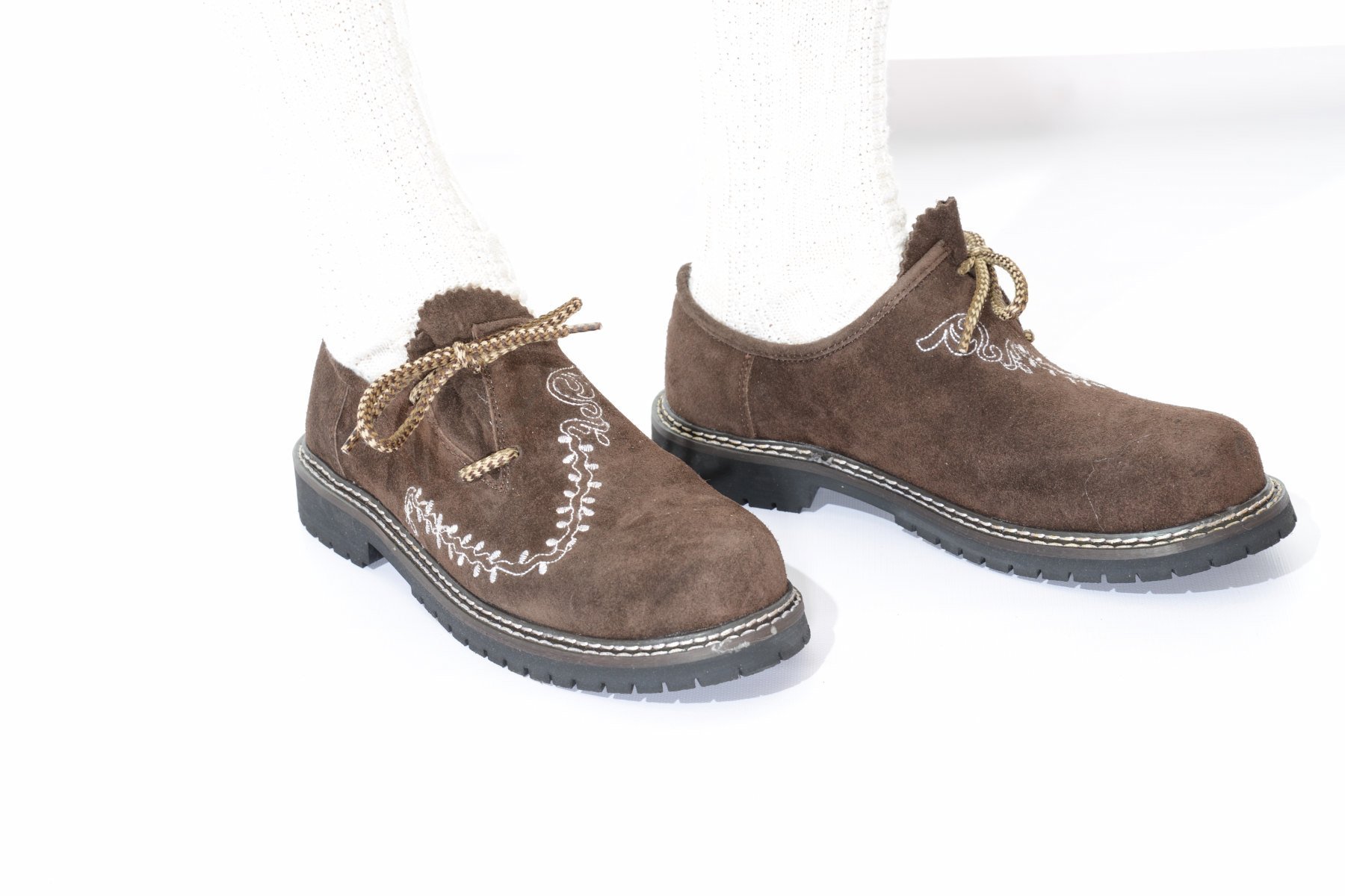 Authentic Dark Brown Lederhosen Shoes with Embroidery - Traditional Haferl & Trachten Shoes for Oktoberfest, Bavarian Costume & German Cultural Events