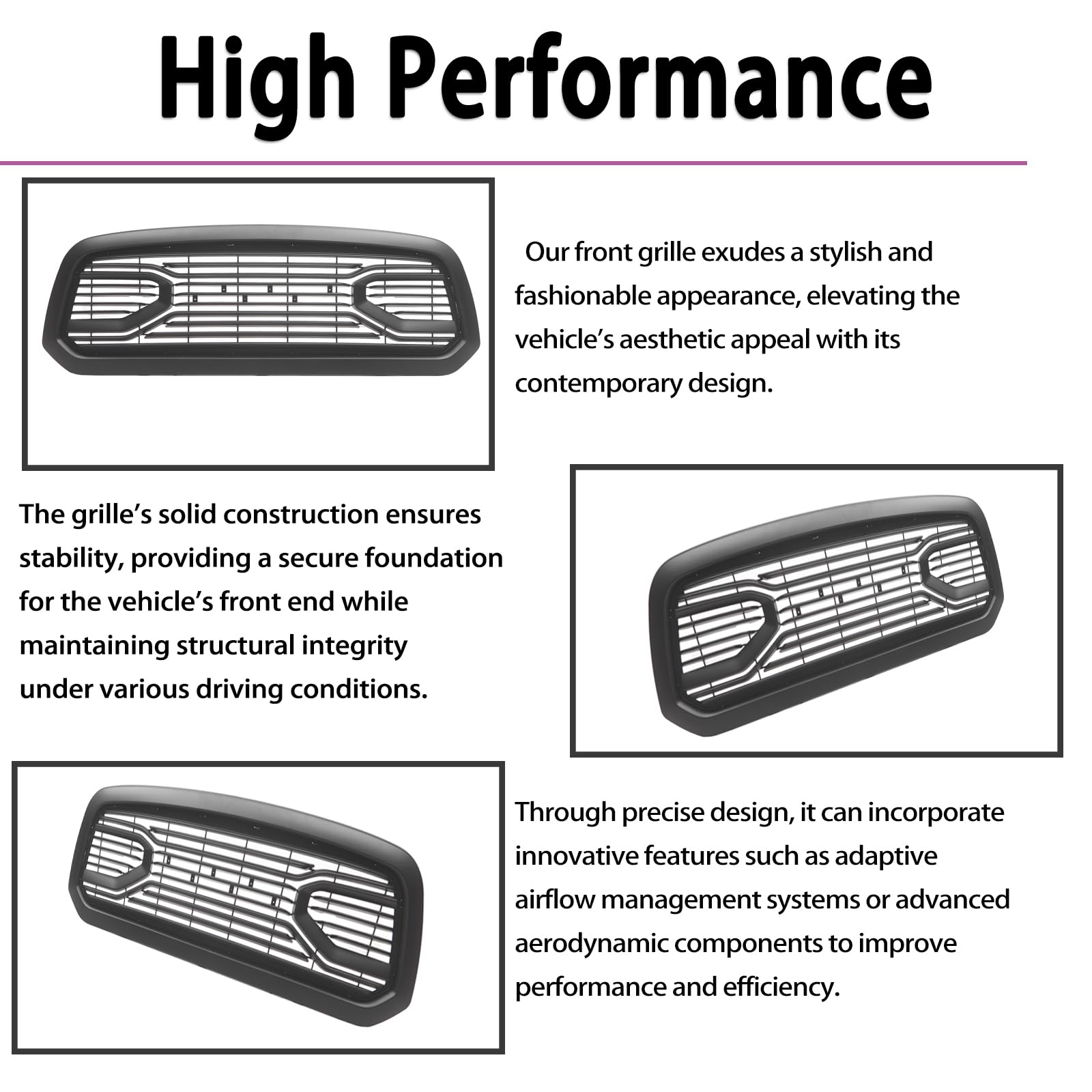 Replacement ABS Grille Compatible with 2013-2018 Ram 1500 Pickup Truck - Big Horn Style Matte Black Horizontal Grill with RAM Letters | Direct Fit Upgrade for Dodge Ram 1500 | Perfect for Off-Roading, Truck Customization & Car Shows