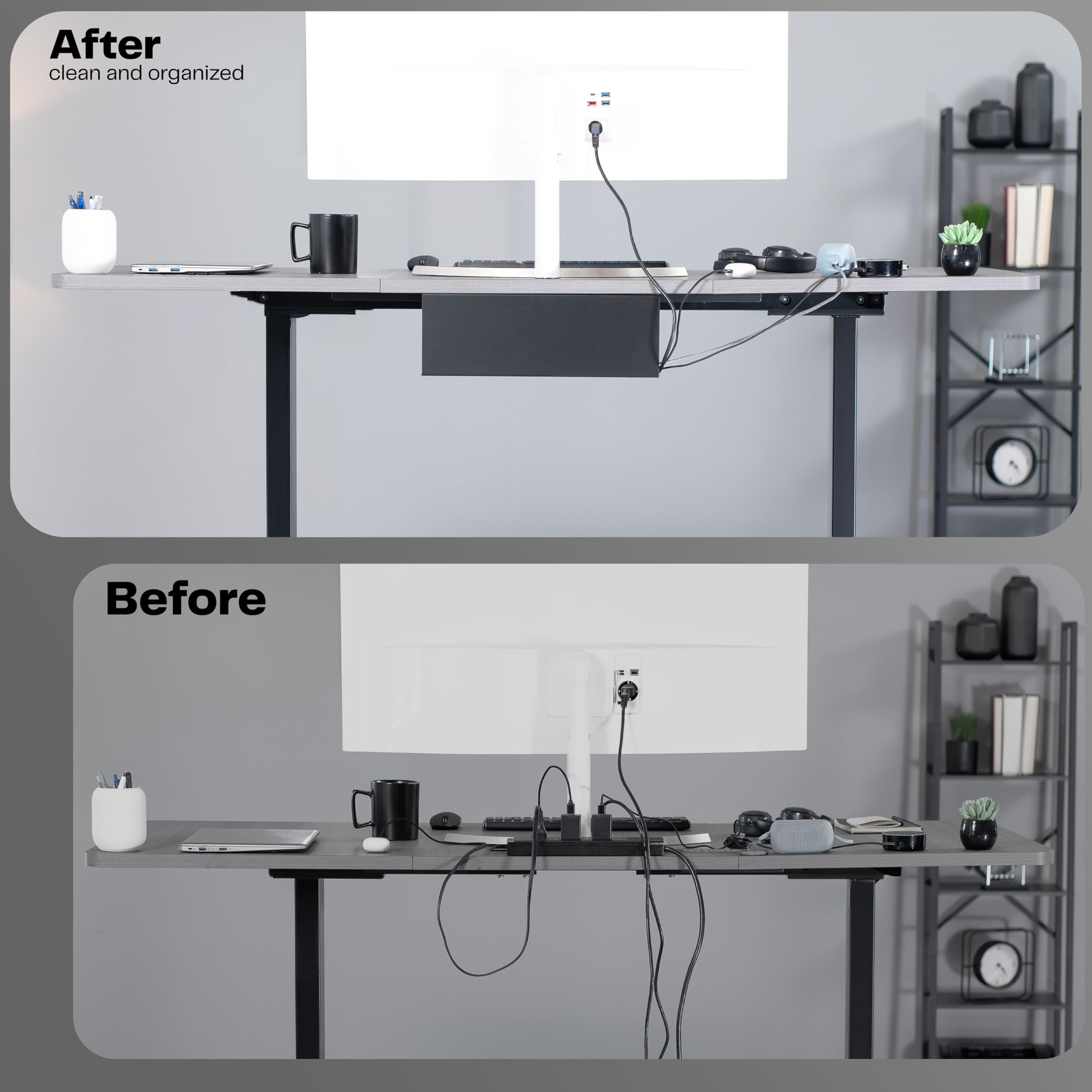 VIVO Under Desk 17 inch Cable Management Tray with Power Strip Holder - 2 Pack Black Cord Organizer for Office & Home Workspace, Wire Tamer for Computer, TV, Gaming Setup (DESK-AC06-2C)