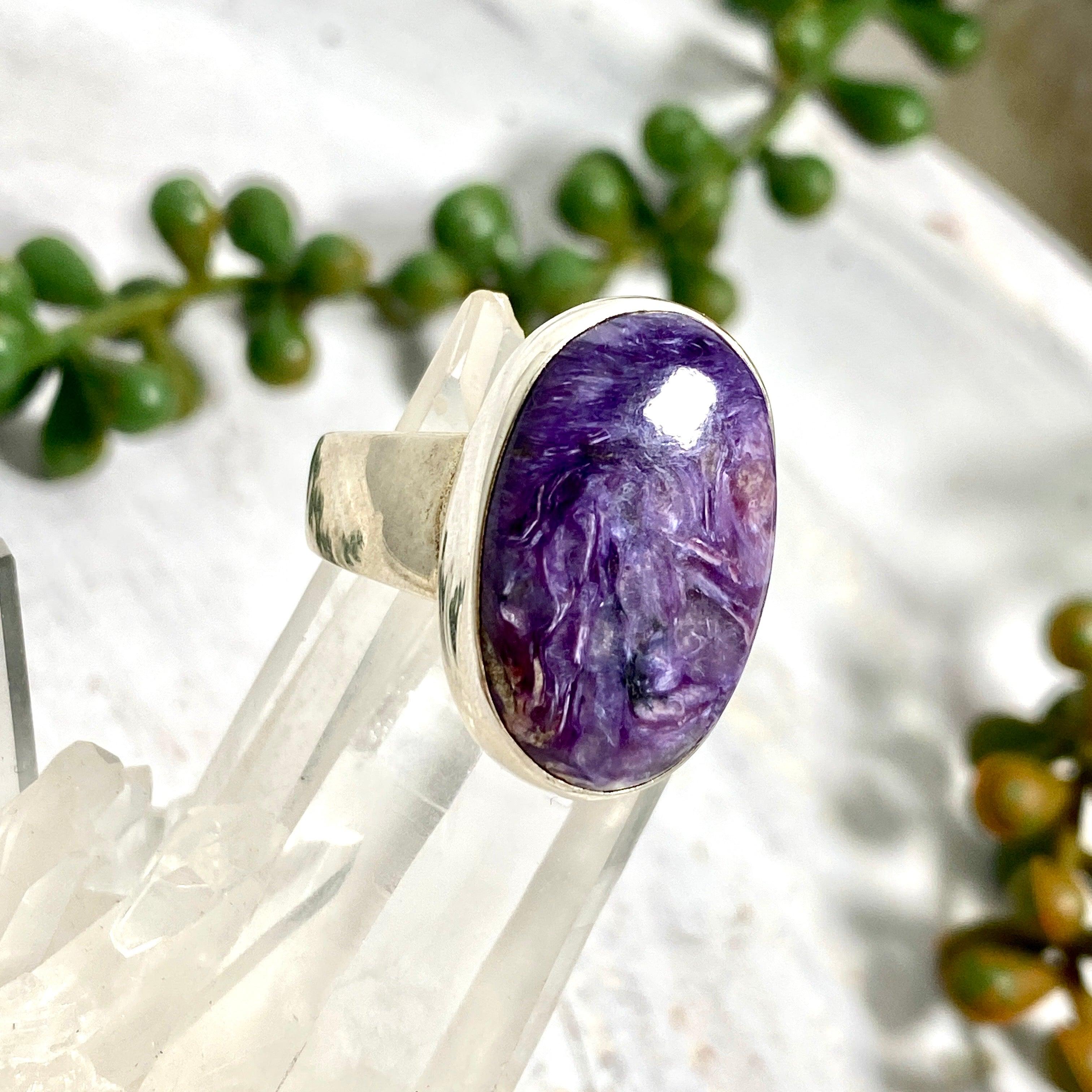 Charoite Oval Ring Size 9 - Genuine Purple Gemstone Jewelry for Women | Elegant Gift for Birthdays, Anniversaries & Special Occasions