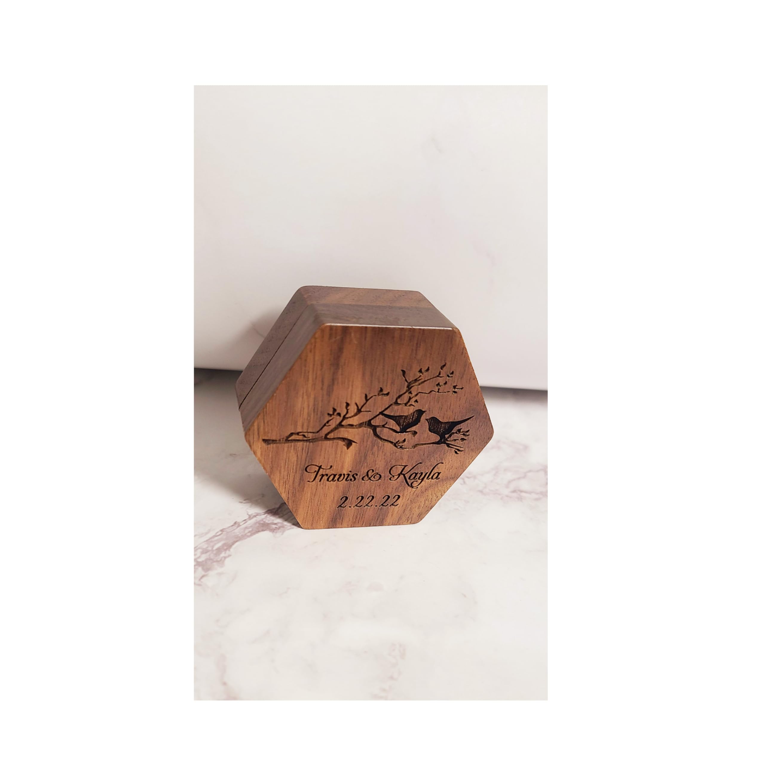 Personalized Engraved Walnut Wood Ring Bearer Box - Octagon Proposal Ring Box for Wedding Engagement, Perfect for Romantic Proposals & Ceremonial Keepsakes