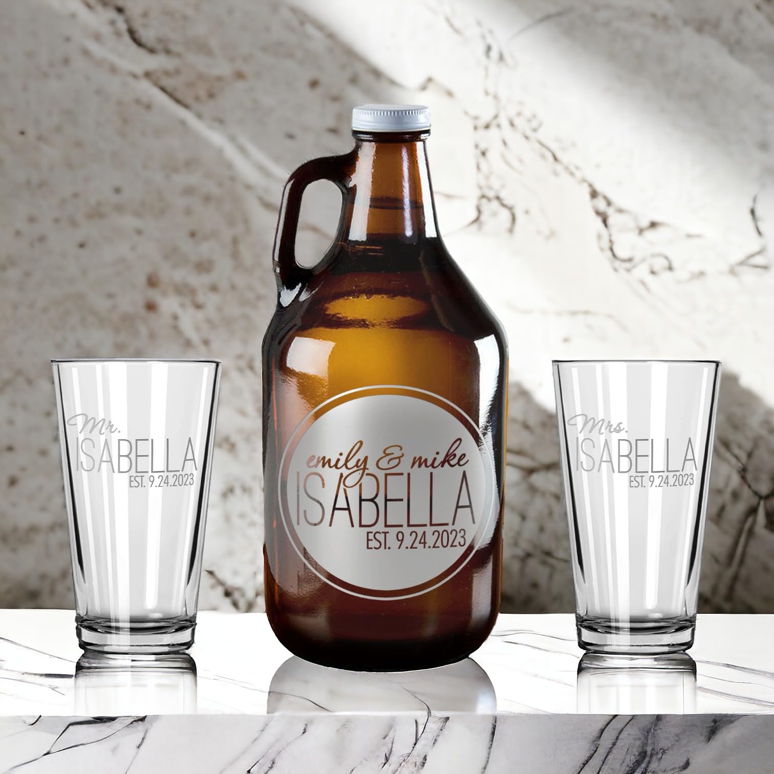 Personalized Wedding Toasting Glasses Set - Engraved Couple's Champagne Flutes, Elegant Wedding Gift for Bride & Groom, Anniversary Present - Perfect for Wedding Toast, Vow Renewal & Romantic Celebrations (Modern Est. Circle Design)