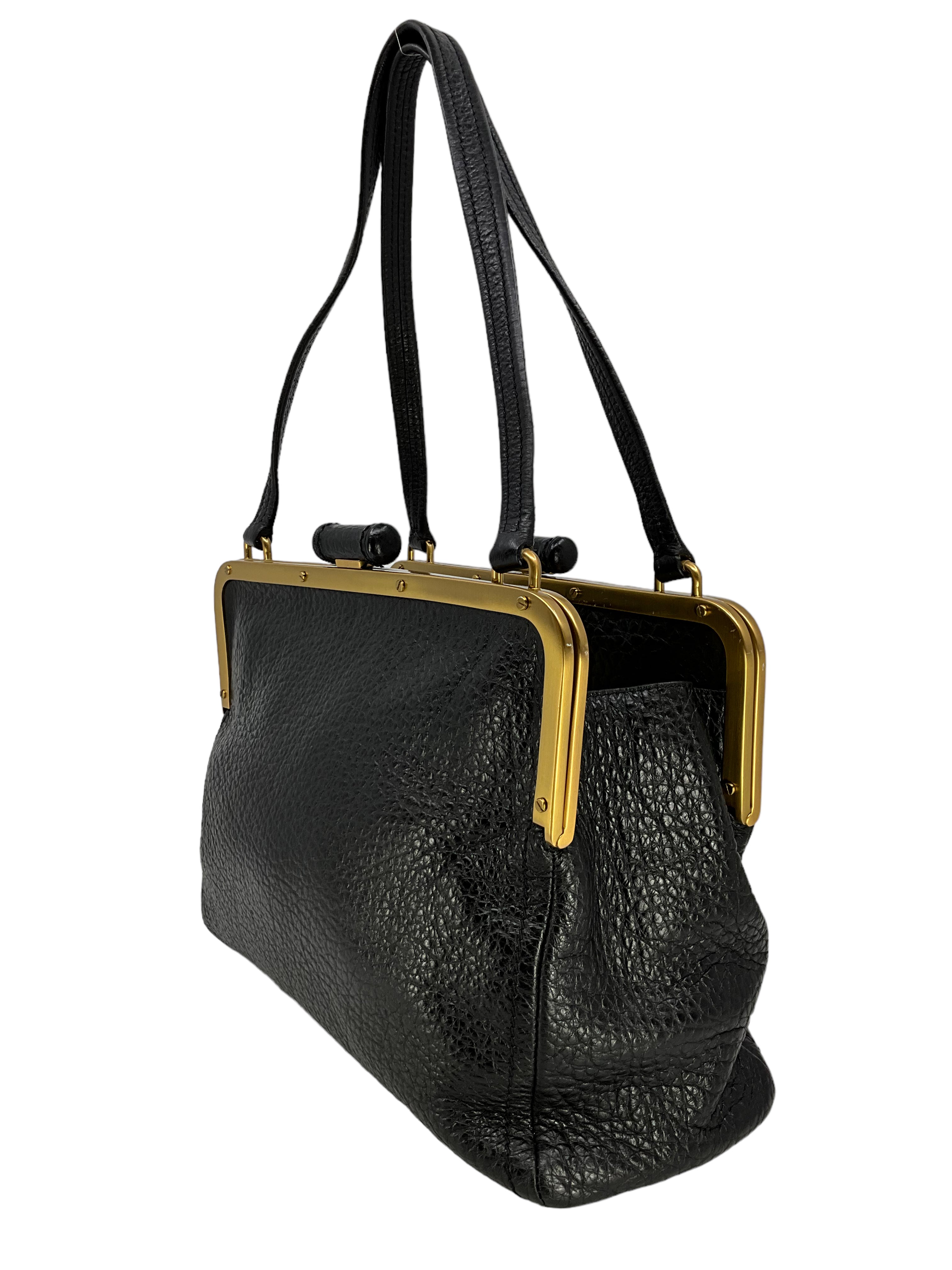 PRADA Cervo Antik Frame Bag - Luxury Leather Handbag for Women, Designer Crossbody Bag with Gold-Tone Hardware | Perfect for Work, Travel & Evening Events