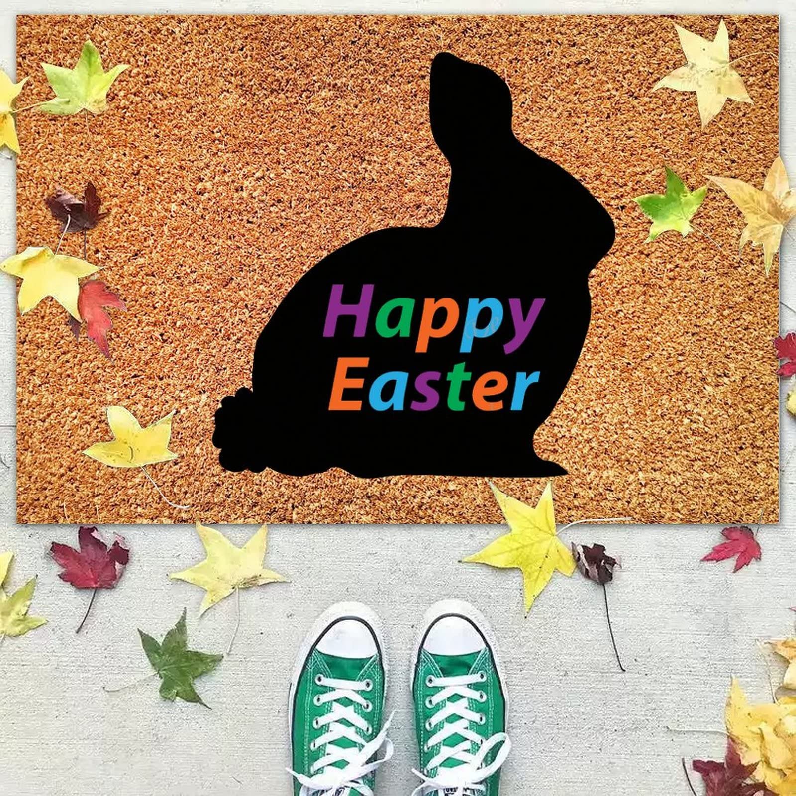 Easter Bunny Coir Doormat 16x24 Inch - Farmhouse Welcome Mat for Front Porch Decor, Natural Fiber Door Mat for Easter & Housewarming Gifts - Perfect for Spring Decorations & Farmhouse Style Homes
