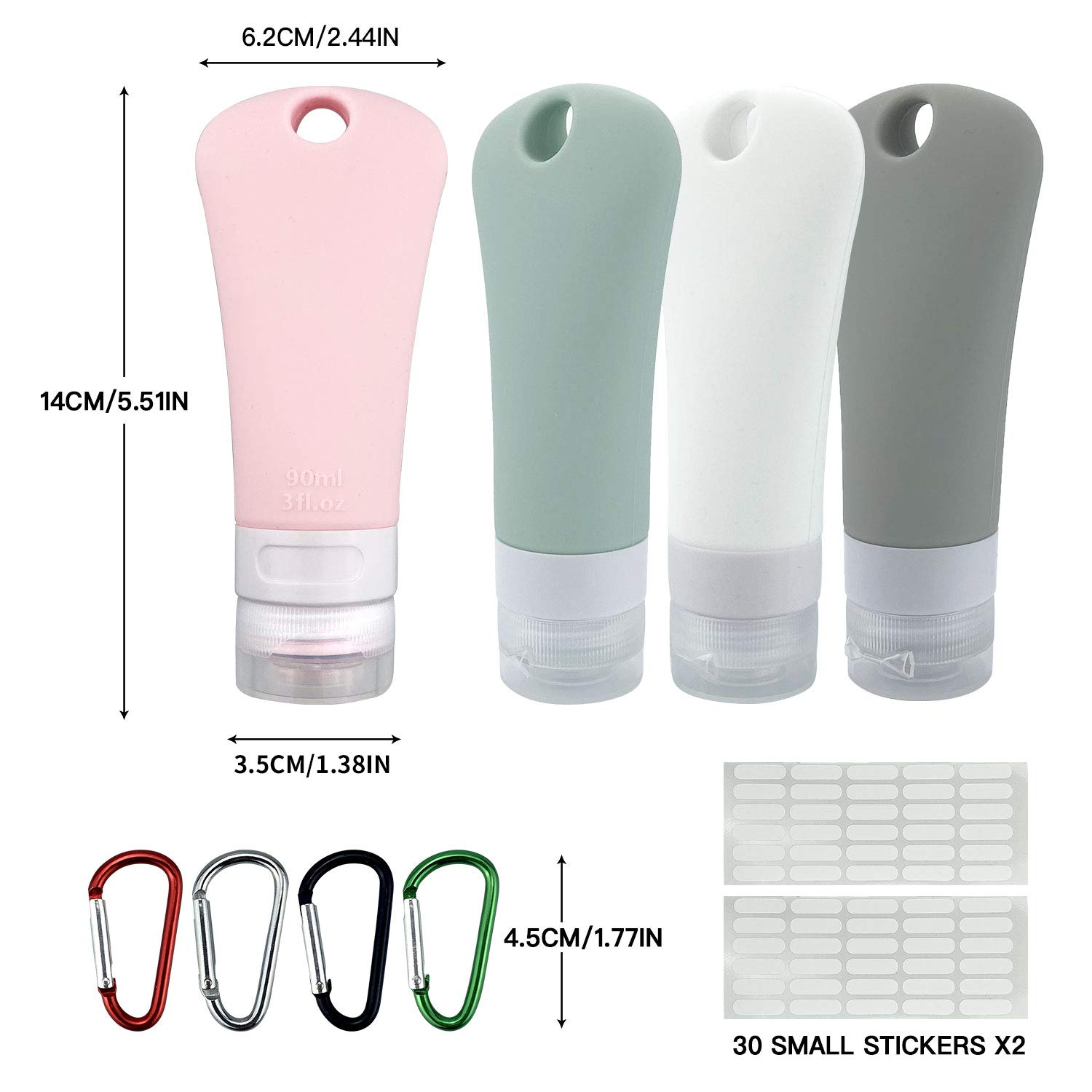 Leak-Proof Silicone Travel Bottles Set (4 Pack, 3 fl oz) - Squeezable Portable Toiletries Containers for Shampoo, Lotion & Cosmetics | Perfect for Air Travel, Gym & Vacation