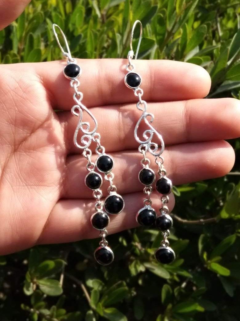 Black Onyx Sterling Silver Dangle Earrings - Boho Chic Fashion Jewelry for Women | Perfect Gift for Wife, Bridesmaids & Anniversary | Great for Weddings, Parties & Everyday Wear